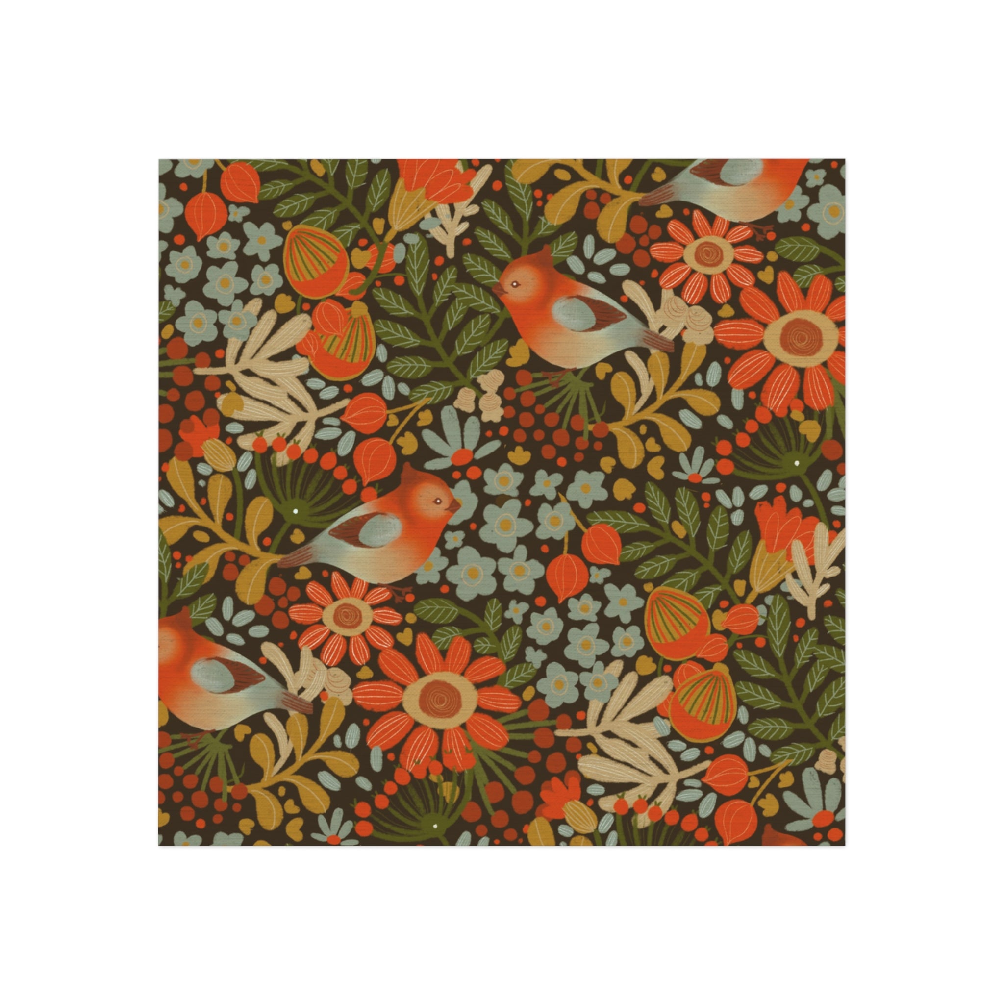 Floral Bird Square Magnet - Retro Botanical Refrigerator Décor