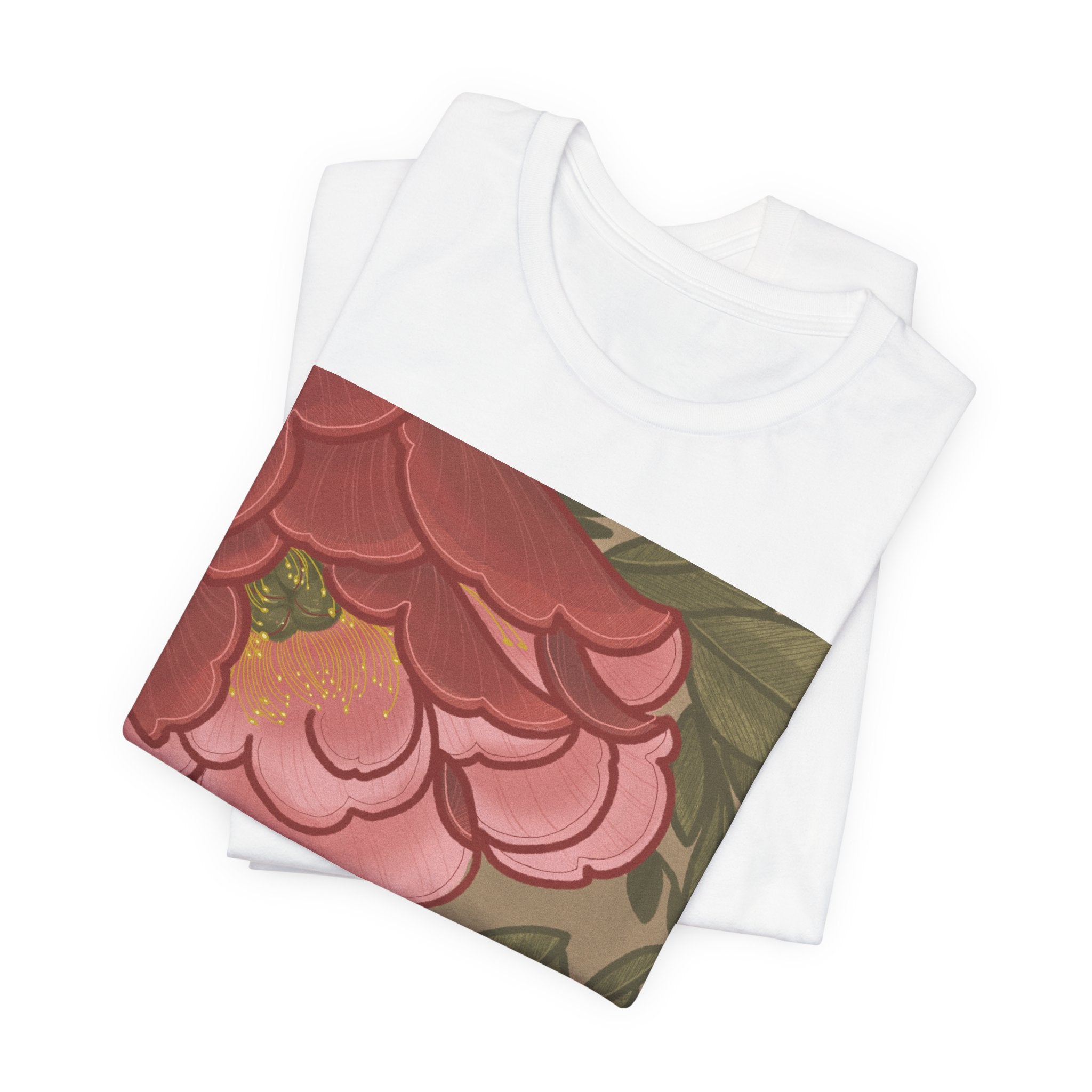 Floral Peony Square Print Tee — Vintage Pink Botanical T-Shirt