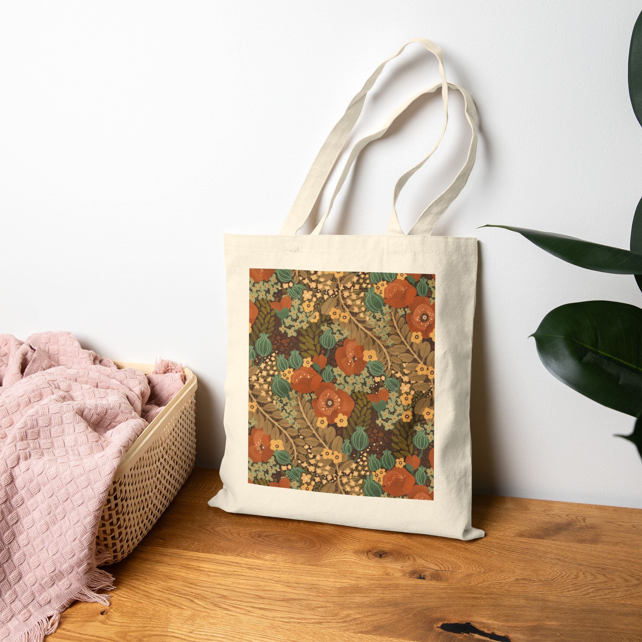 Vintage Floral Tote Bag – Autumn Botanical Canvas Tote