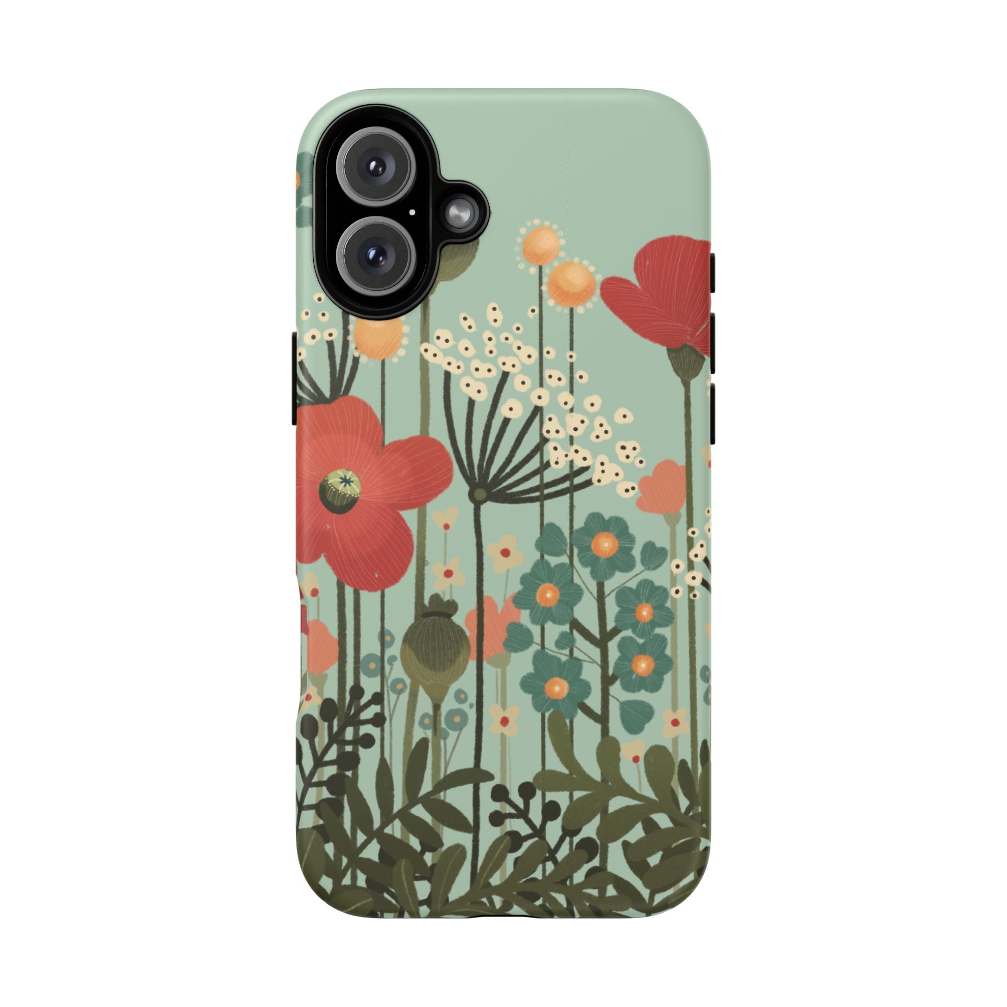 Floral Wildflower Tough Phone Case — Retro Poppy Garden Protective Cover