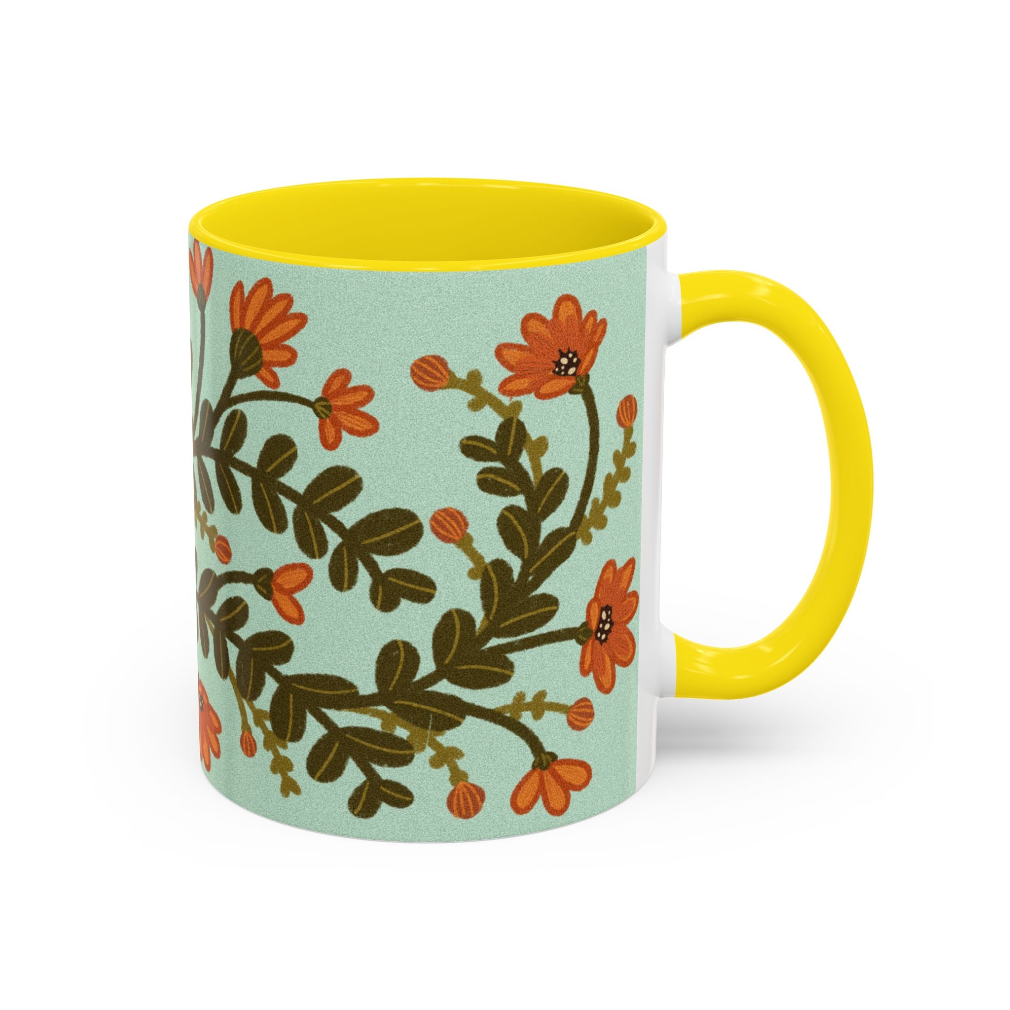 Floral Vine Accent Coffee Mug – Orange Wildflowers on Mint (11/15oz)