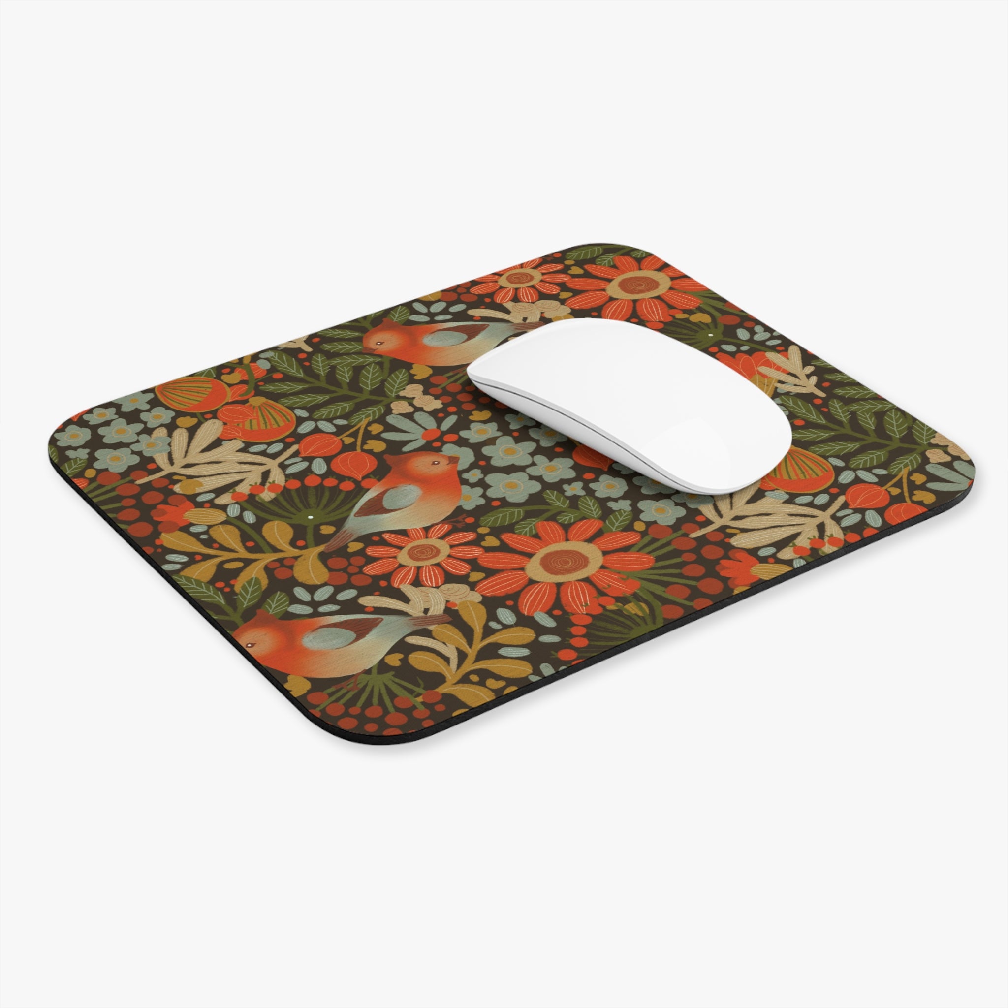 Vintage Floral Birds Mouse Pad | Retro Garden Pattern