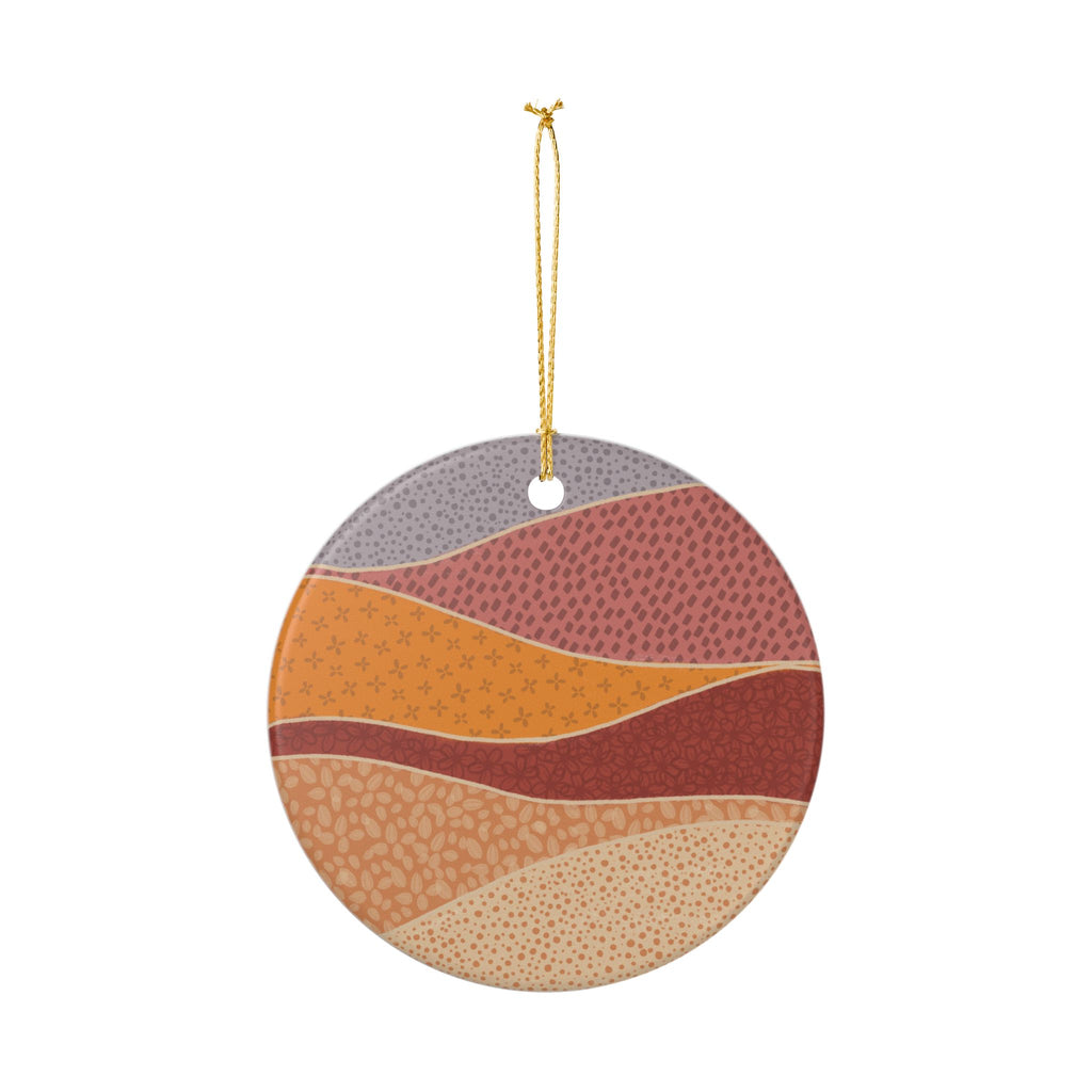 Abstract Earth Tones Ceramic Ornament — Boho Sunset Holiday Decoration