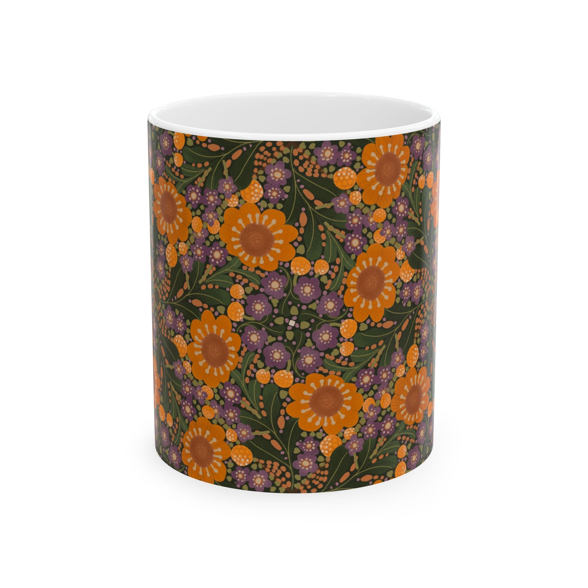 Autumn Sunflower Pattern Mug | Orange Floral Ceramic Mug