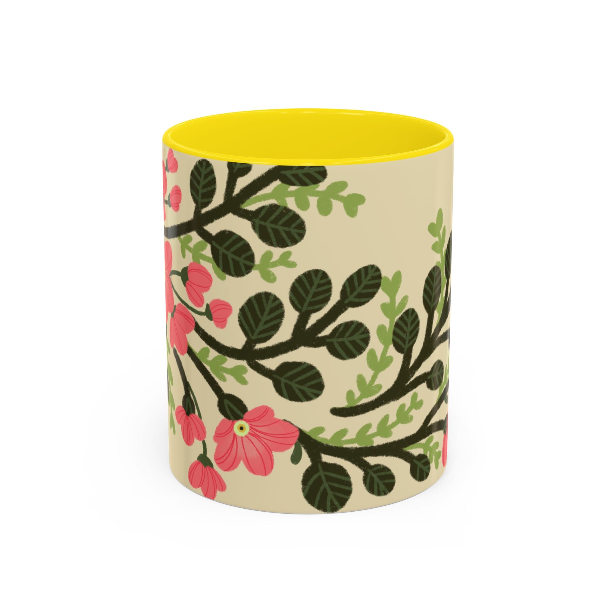 Floral Accent Coffee Mug - Pink Blossom Botanical Design (11/15oz)