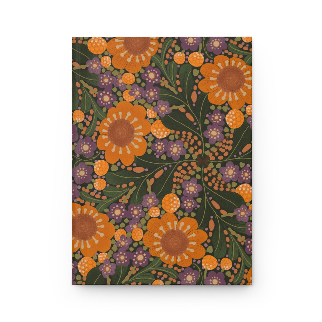 Orange Sunflower Floral Hardcover Journal | Retro Botanical Pattern