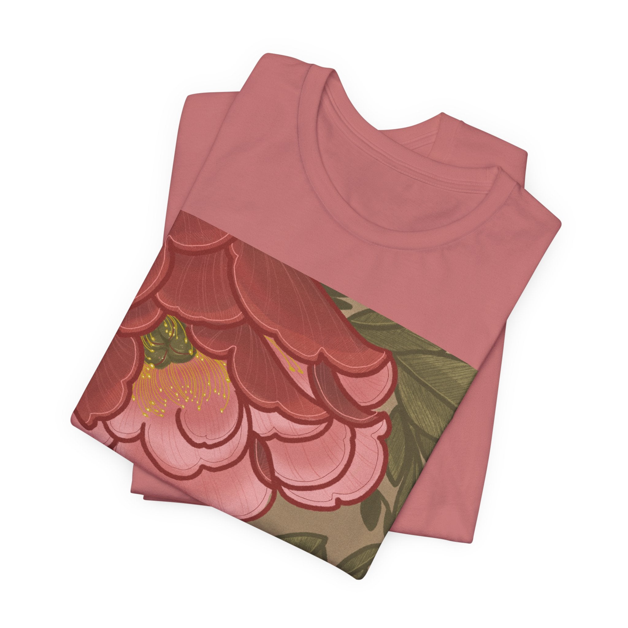 Floral Peony Square Print Tee — Vintage Pink Botanical T-Shirt