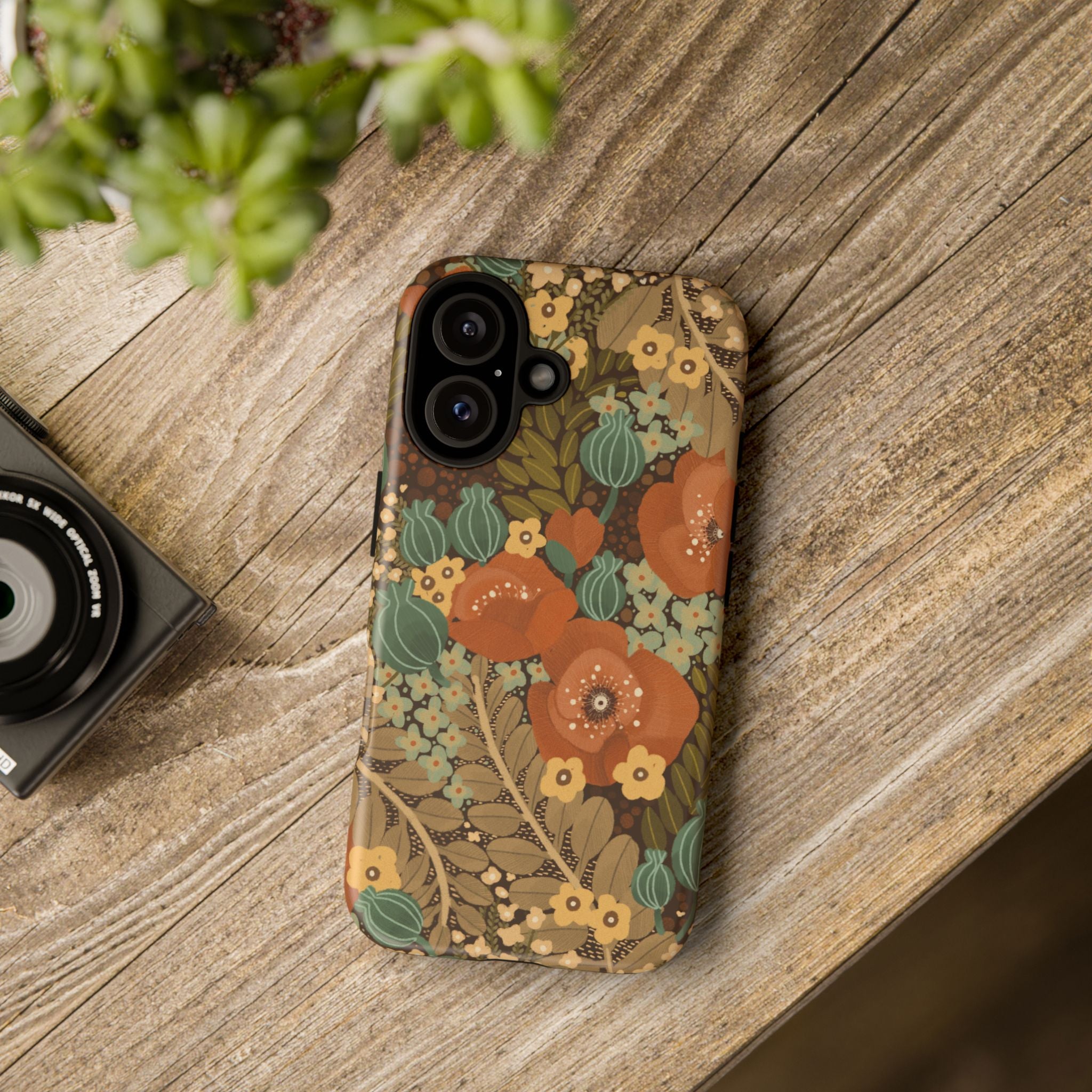 Floral Retro Tough Phone Case — Vintage Orange Poppy Protective Cover