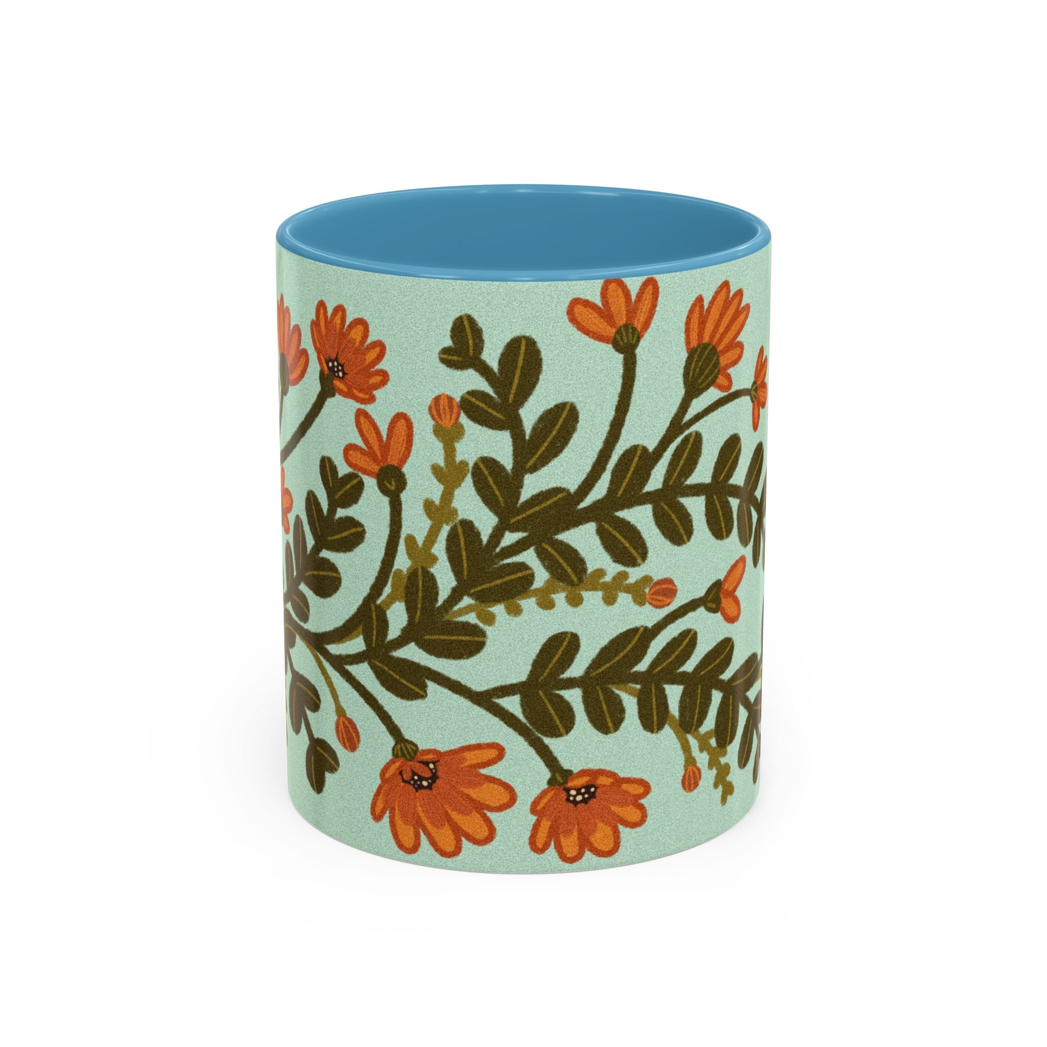 Floral Vine Accent Coffee Mug – Orange Wildflowers on Mint (11/15oz)