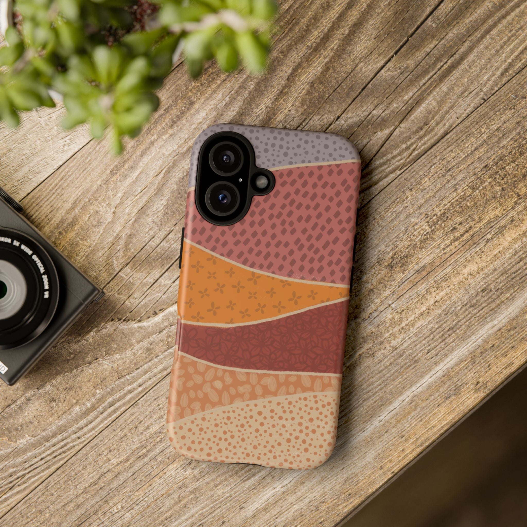 Retro Earth Tone Phone Case — Abstract Layered Pattern Tough Case