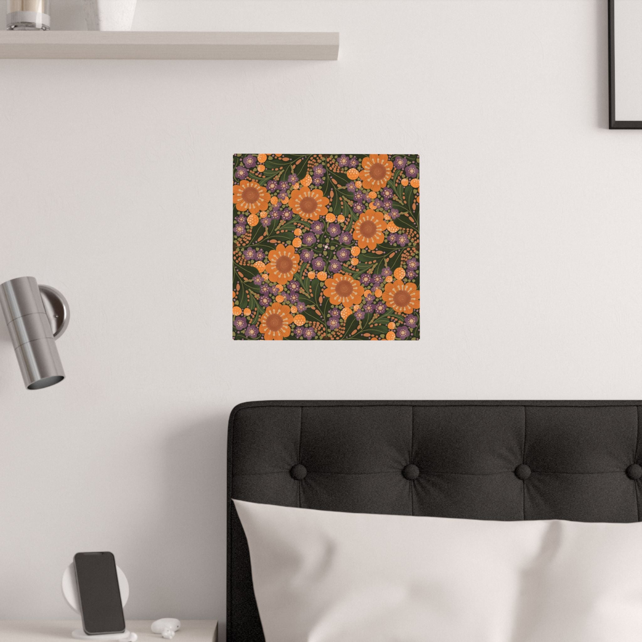 Orange Daisy Floral Satin Poster | Botanical Wall Art, Retro Flower Pattern