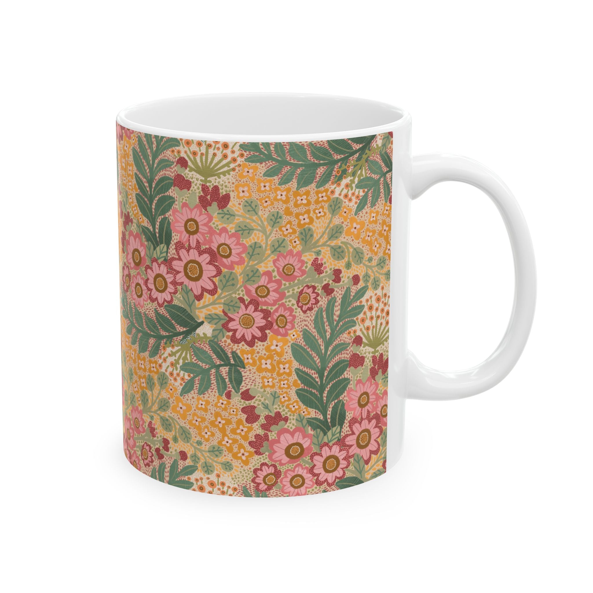 Floral Vintage Ceramic Mug — Retro Cottagecore 11oz & 15oz