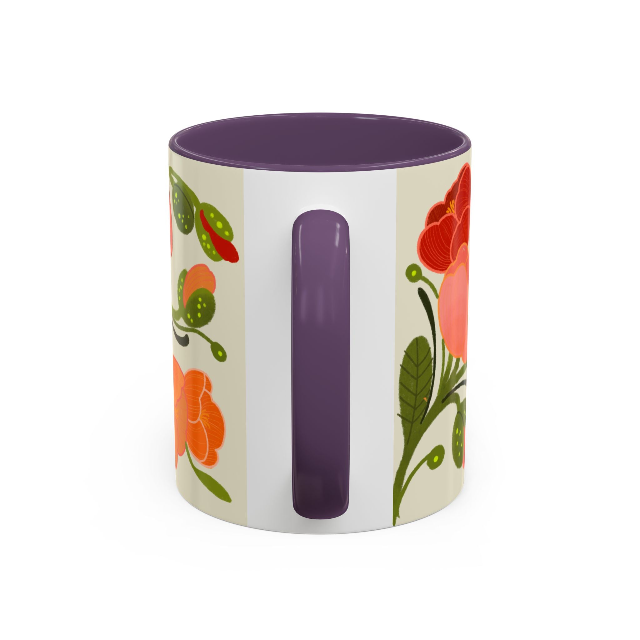 Floral Accent Coffee Mug — Coral Poppy Bouquet Design (11/15 oz)