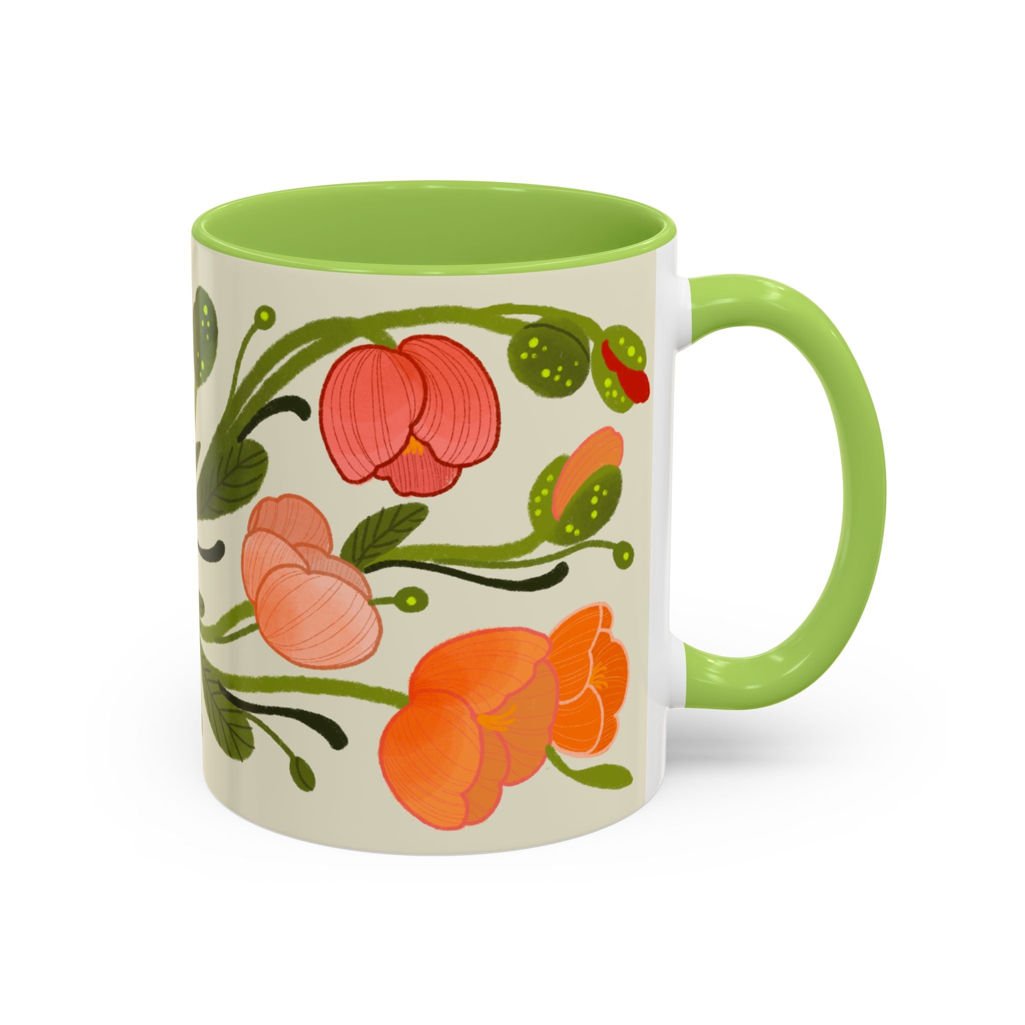 Floral Accent Coffee Mug — Coral Poppy Bouquet Design (11/15 oz)