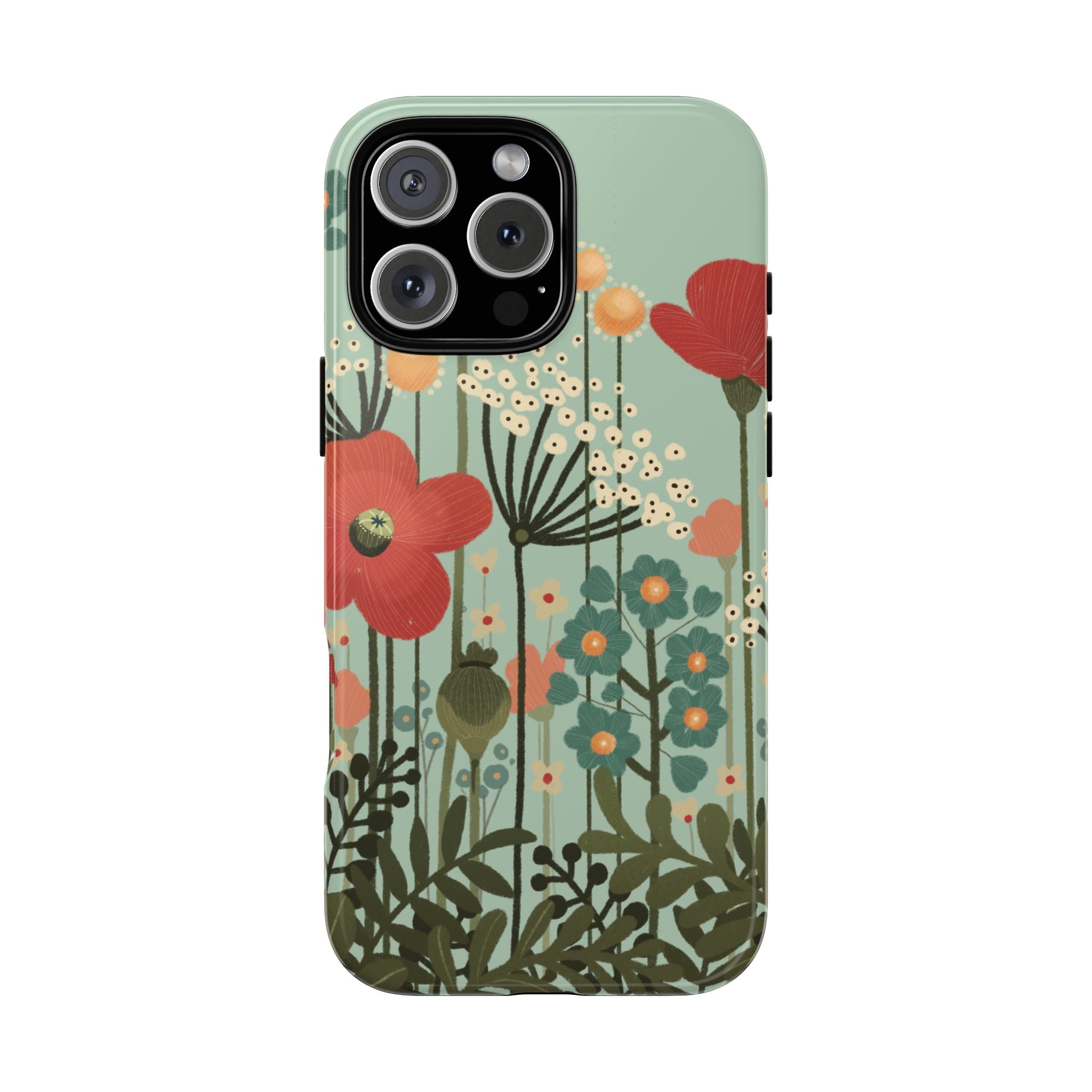 Floral Wildflower Tough Phone Case — Retro Poppy Garden Protective Cover