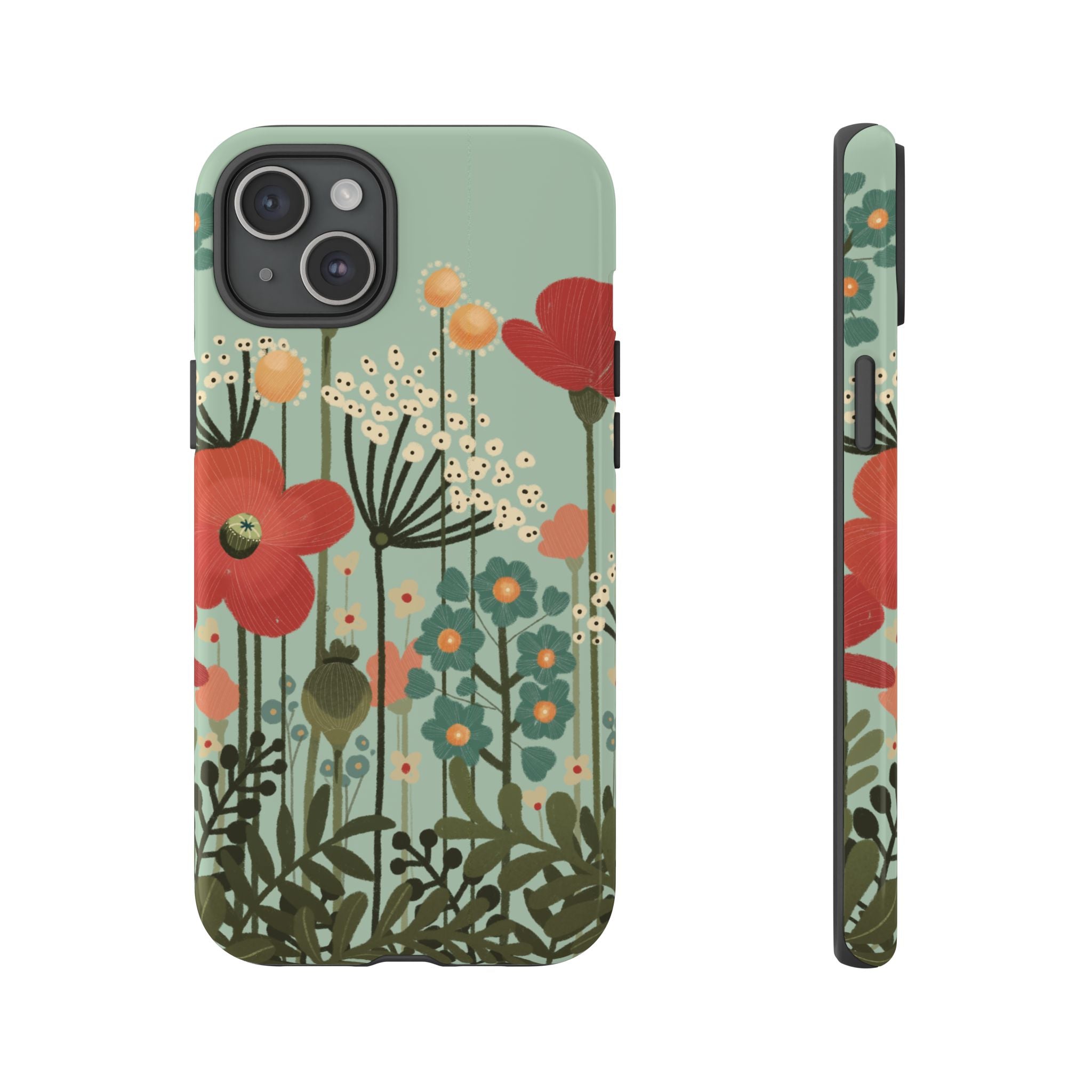 Floral Wildflower Tough Phone Case — Retro Poppy Garden Protective Cover