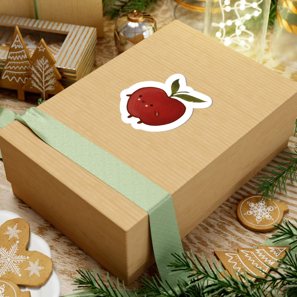 Cute Kawaii Apple Sticker — Smiling Red Fruit Kiss-Cut Decal for Laptops, Water Bottles & Journals