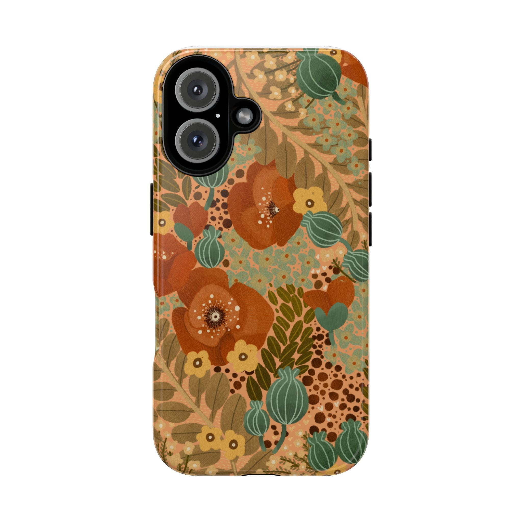 Floral Retro Tough Phone Case — Vintage Orange & Teal Botanical Design