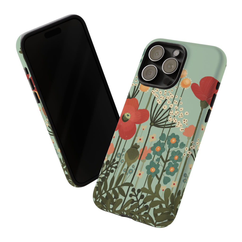 Floral Wildflower Tough Phone Case — Retro Poppy Garden Protective Cover