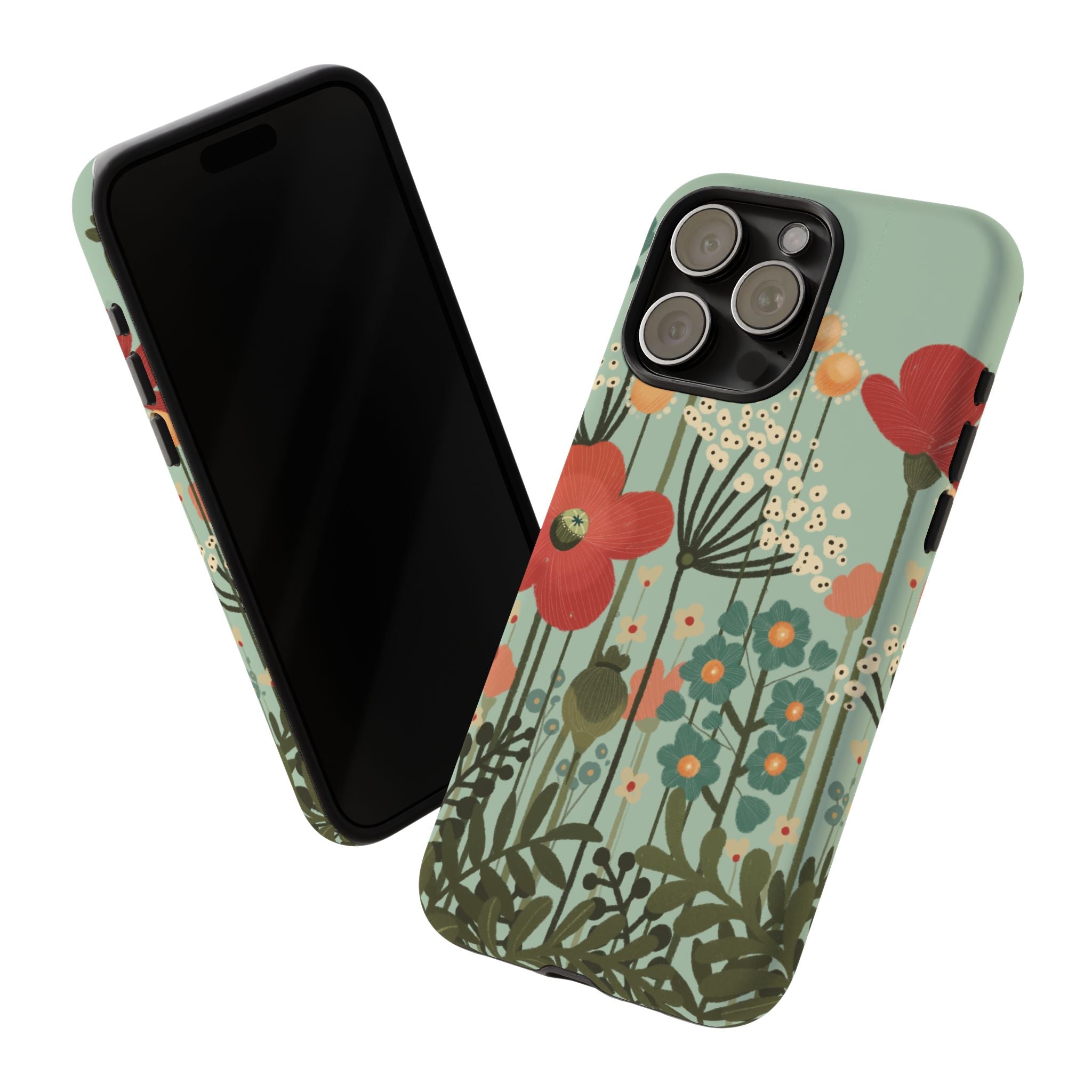 Floral Wildflower Tough Phone Case — Retro Poppy Garden Protective Cover