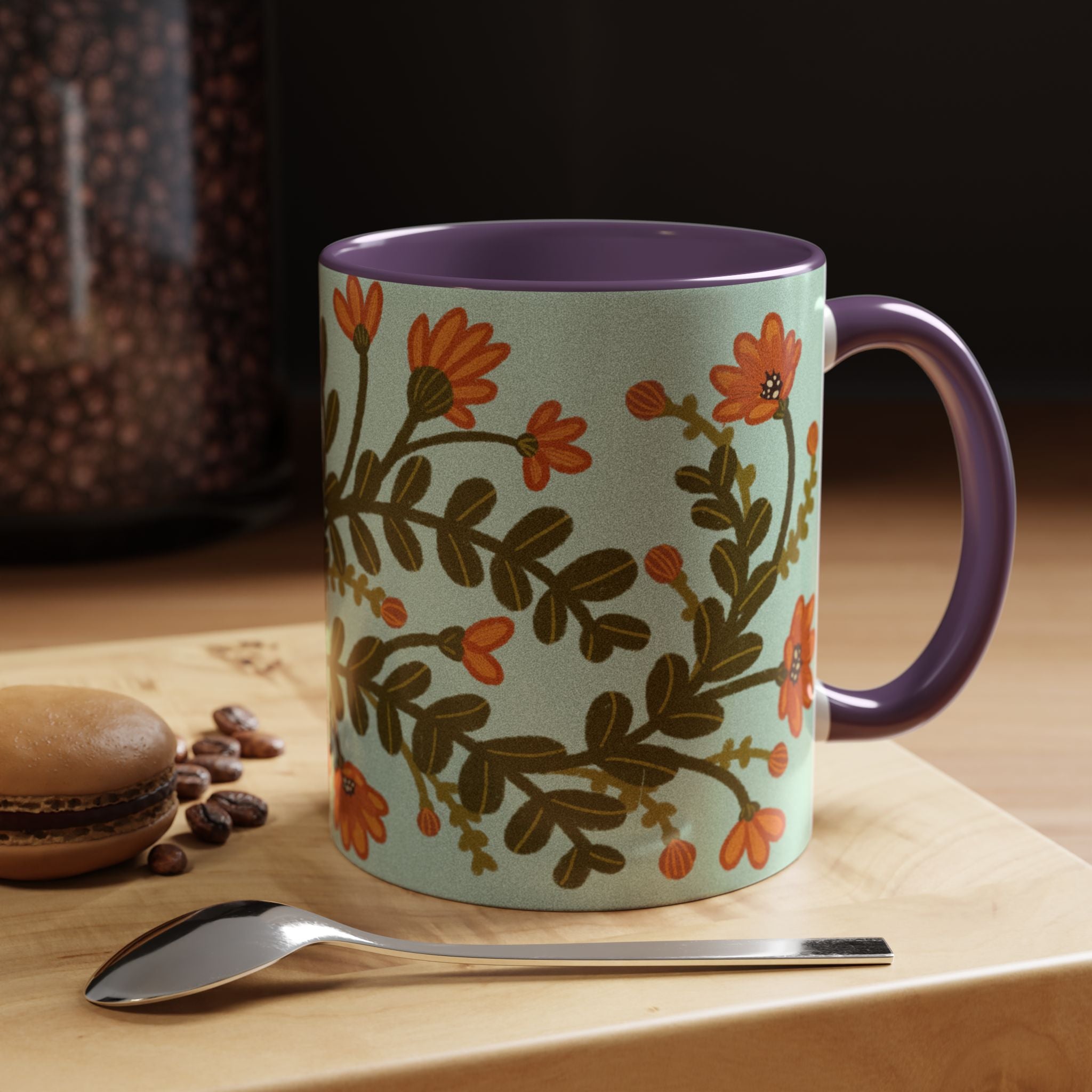 Floral Vine Accent Coffee Mug – Orange Wildflowers on Mint (11/15oz)