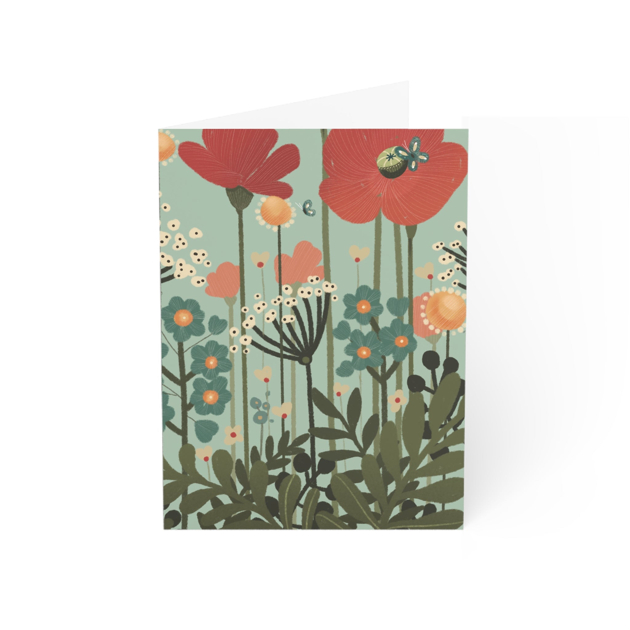 Floral Poppies Greeting Card — Blank Inside (Single or Bulk Packs)