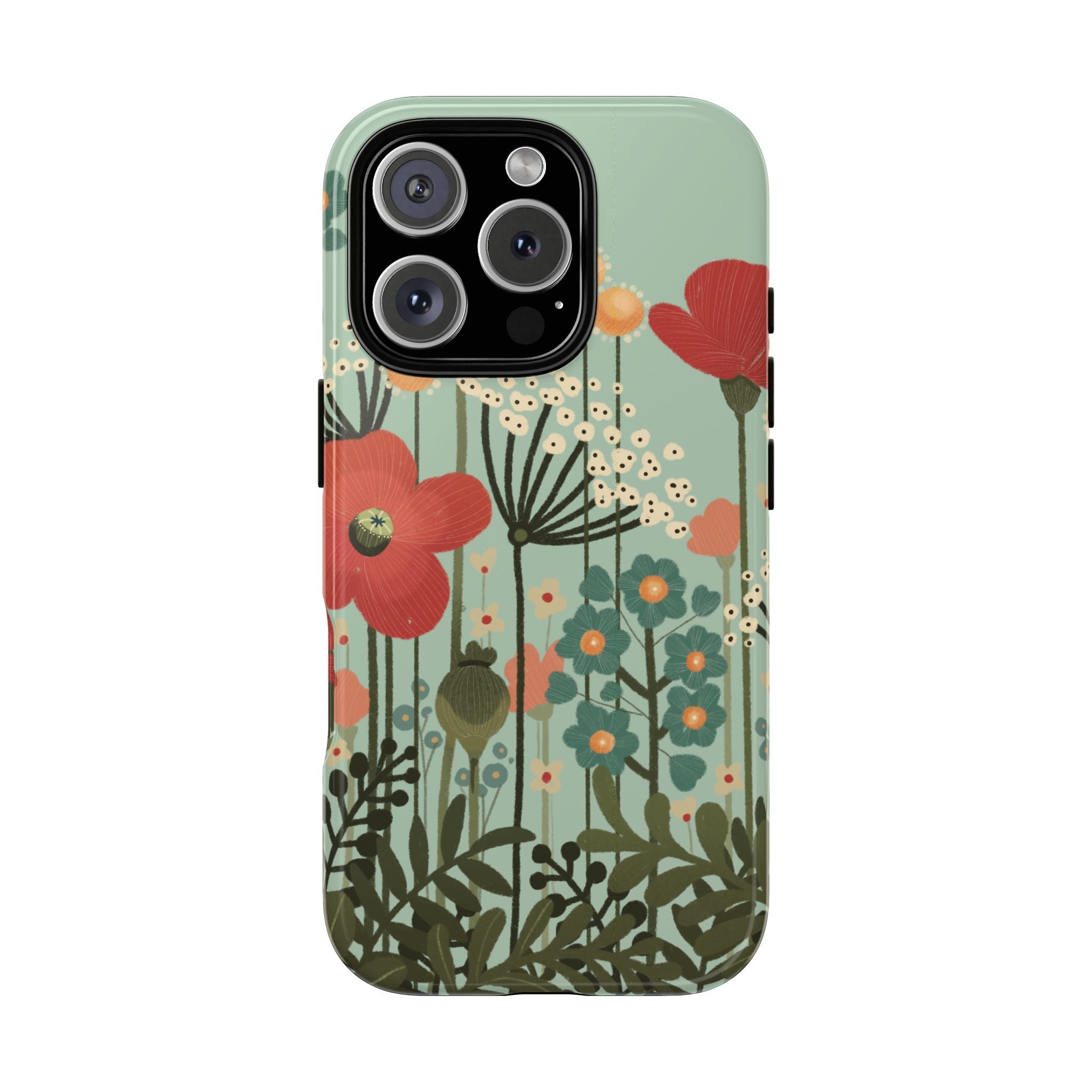 Floral Wildflower Tough Phone Case — Retro Poppy Garden Protective Cover