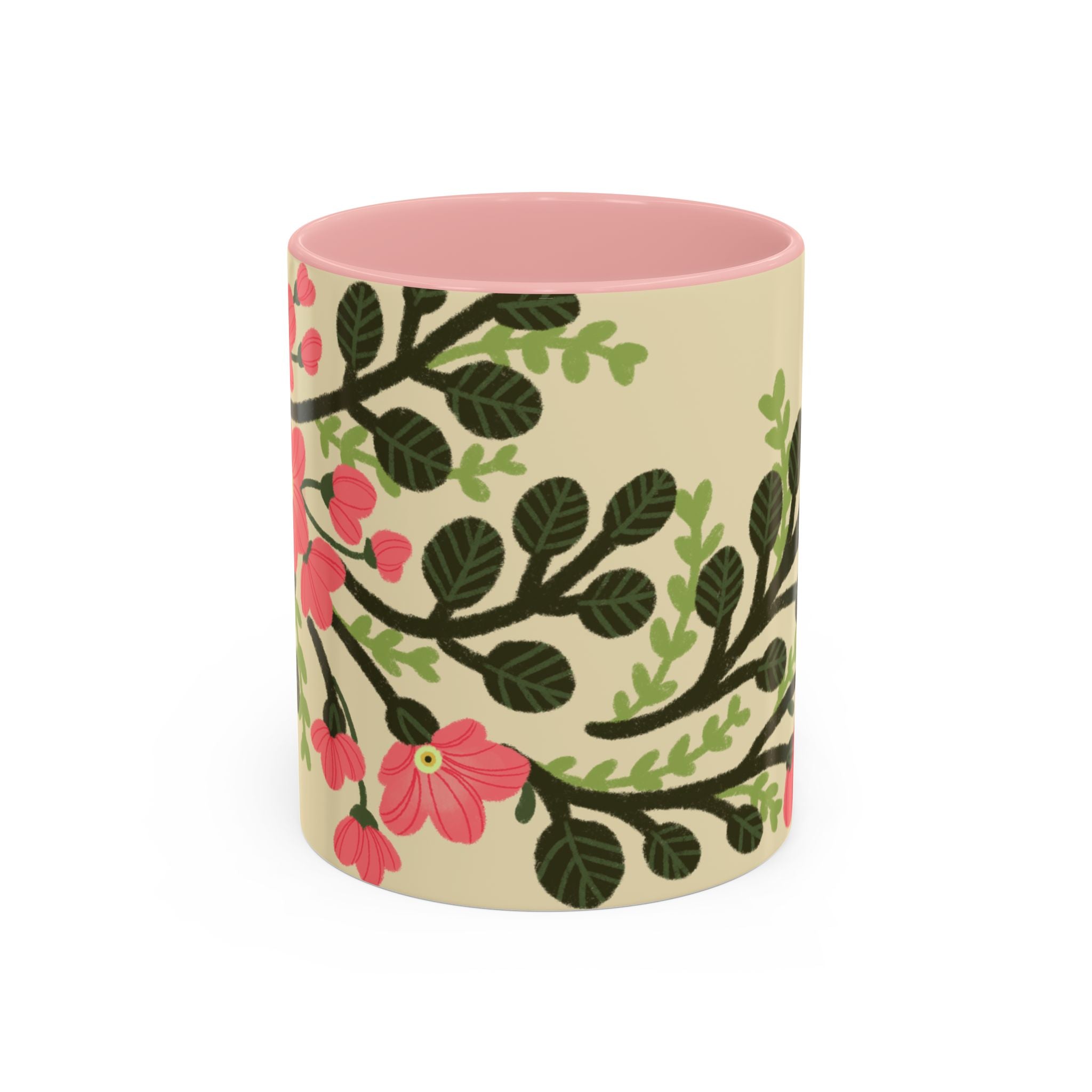 Floral Accent Coffee Mug - Pink Blossom Botanical Design (11/15oz)