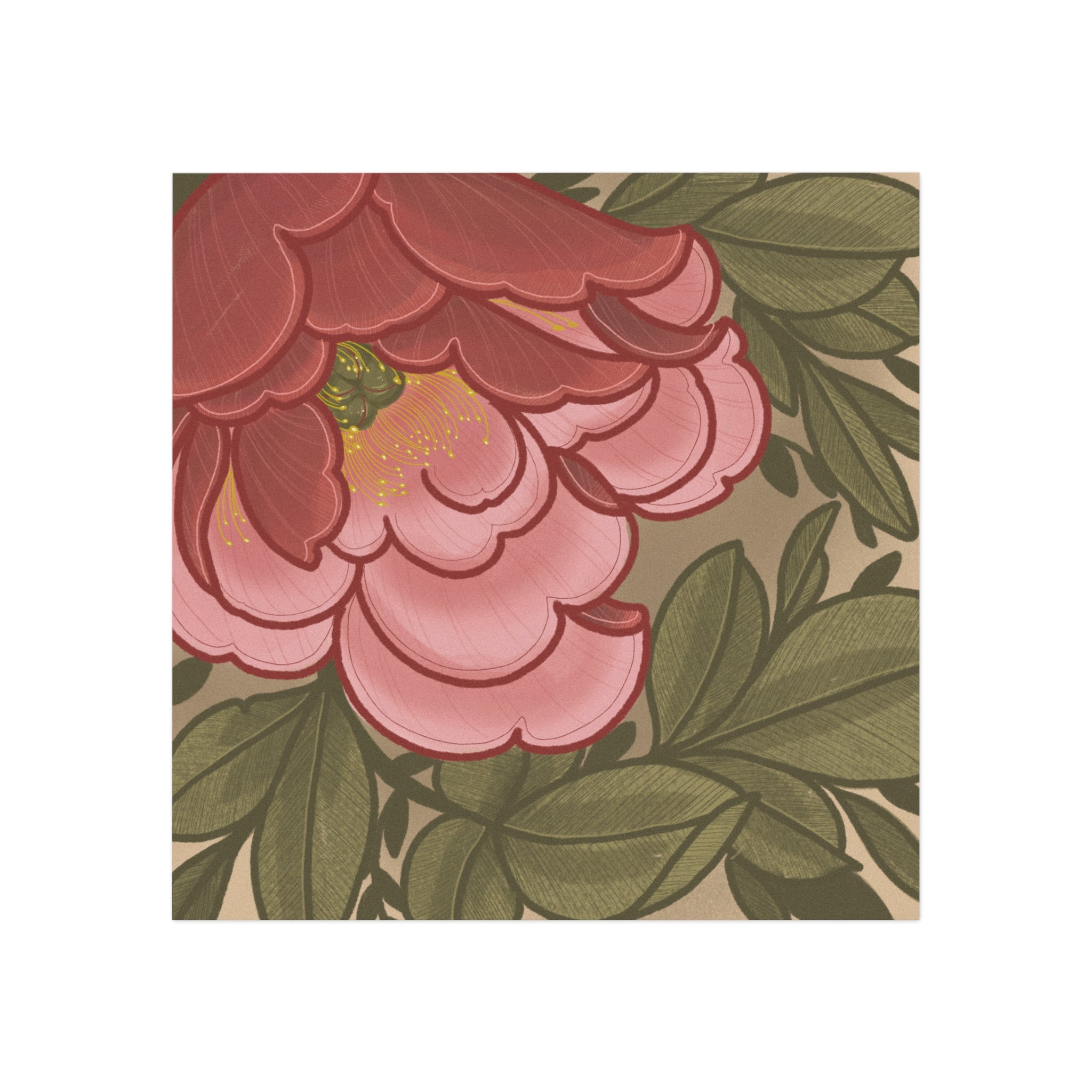 Floral Peony Square Magnet — Vintage Pink Garden Refrigerator Magnet