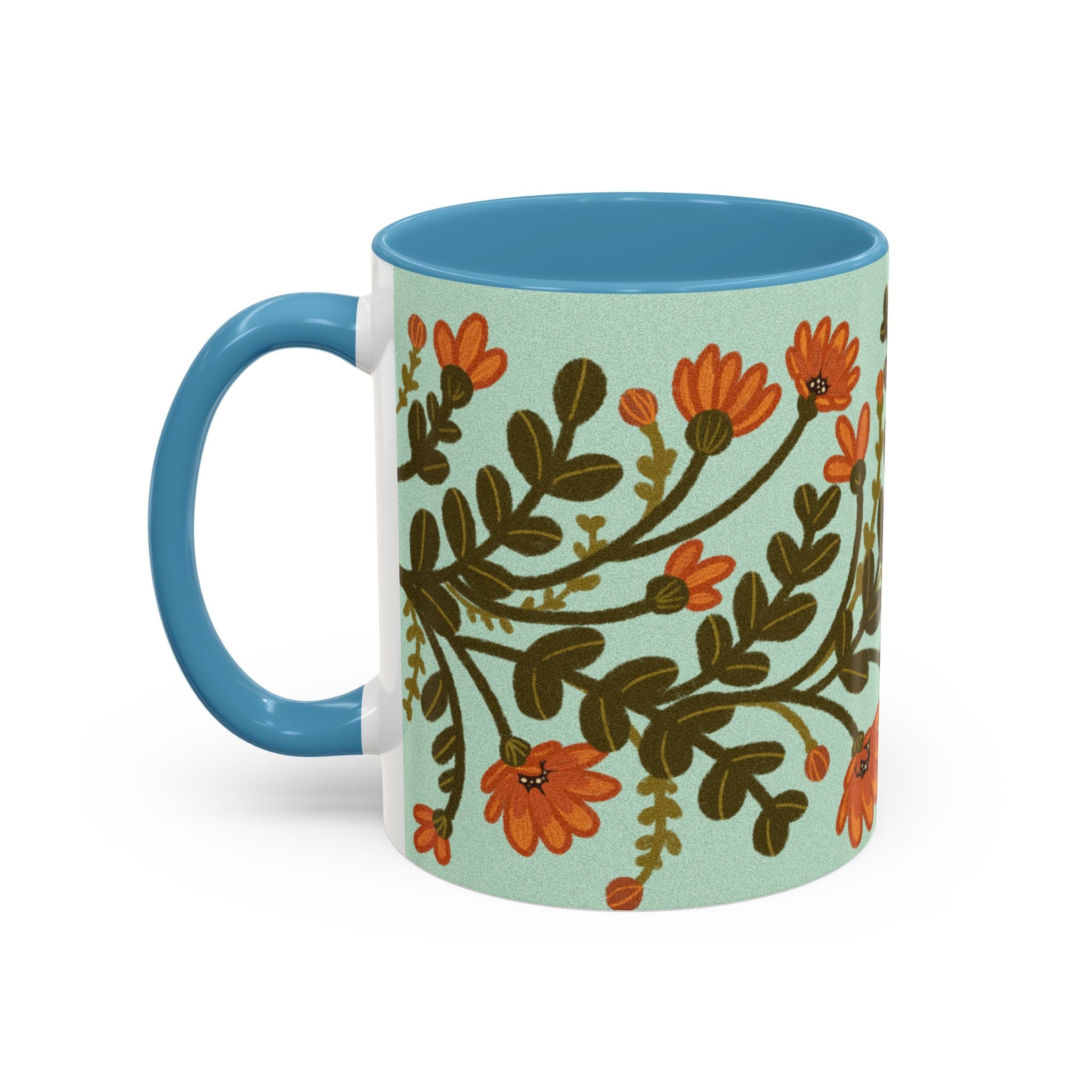 Floral Vine Accent Coffee Mug – Orange Wildflowers on Mint (11/15oz)