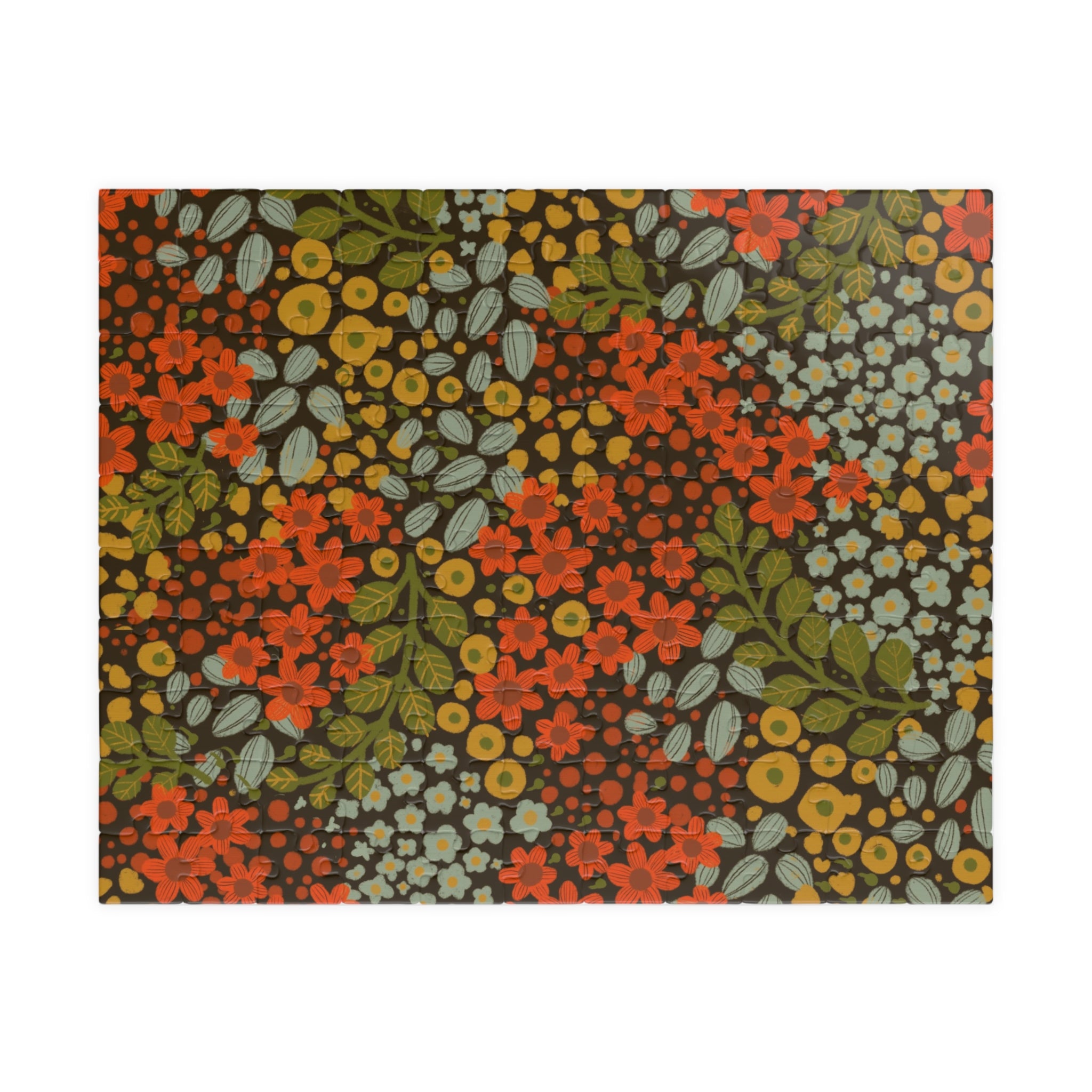 Floral Retro Jigsaw Puzzle — Vintage Orange & Olive Botanical Pattern (110–1014 pcs)