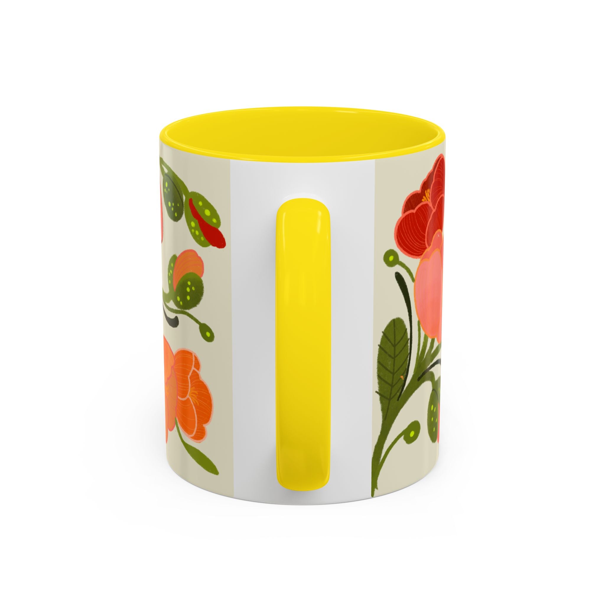 Floral Accent Coffee Mug — Coral Poppy Bouquet Design (11/15 oz)