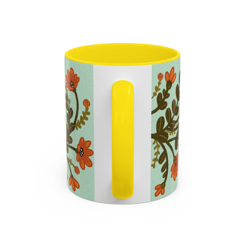 Floral Vine Accent Coffee Mug – Orange Wildflowers on Mint (11/15oz)