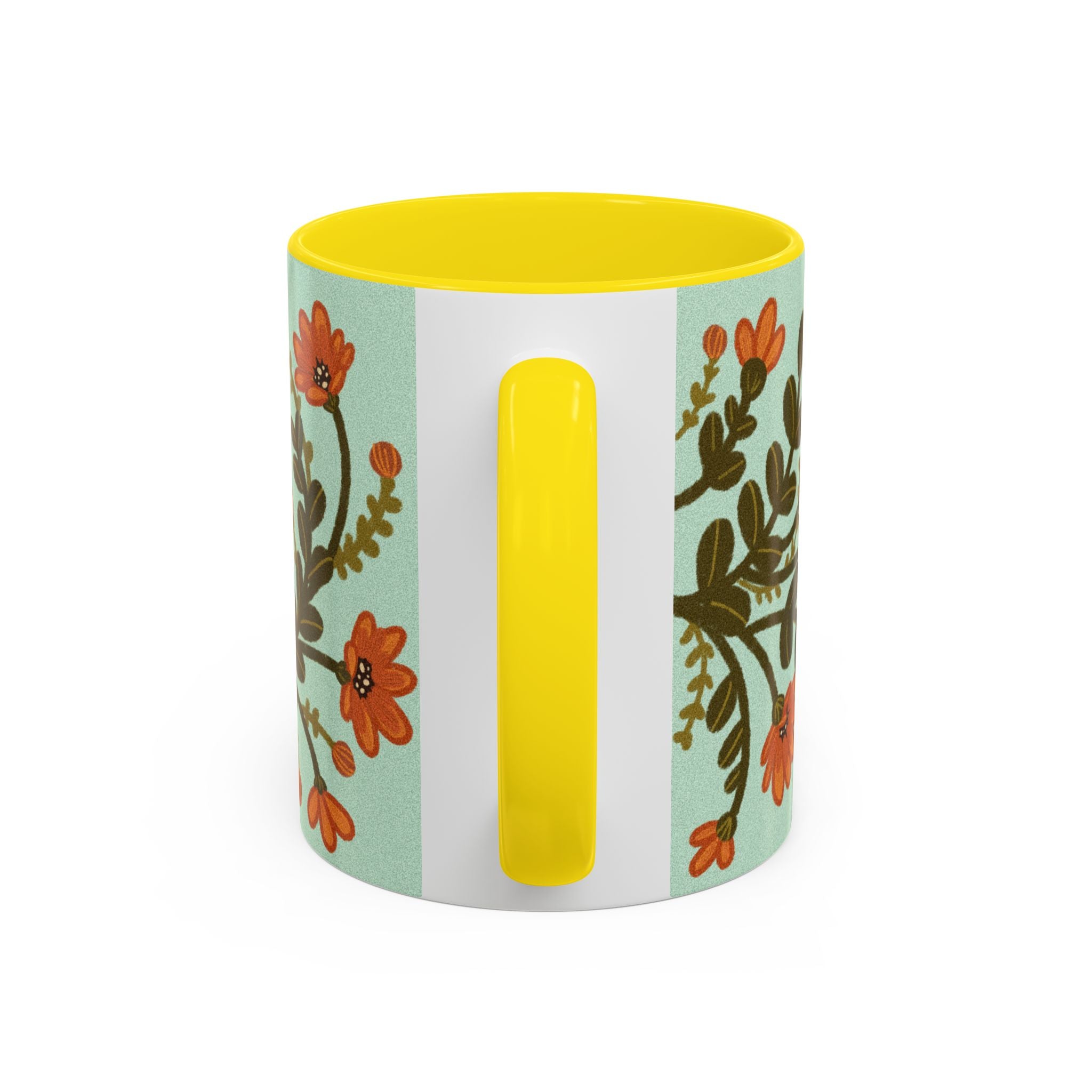 Floral Vine Accent Coffee Mug – Orange Wildflowers on Mint (11/15oz)