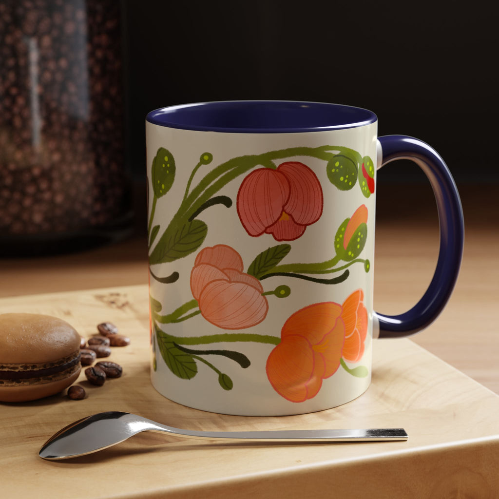 Floral Accent Coffee Mug — Coral Poppy Bouquet Design (11/15 oz)