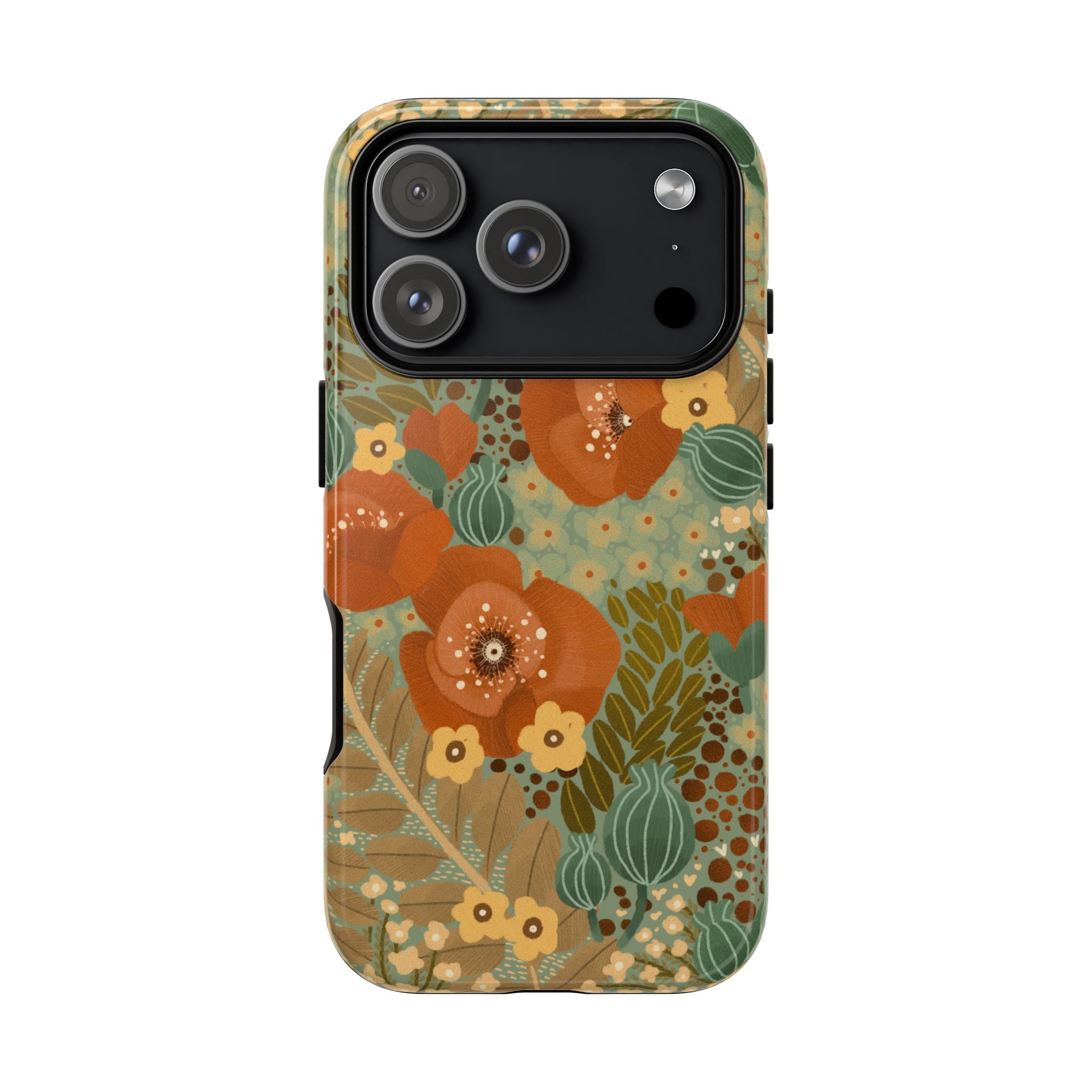 Floral Retro Tough Phone Case — Vintage Orange & Green Bloom Design