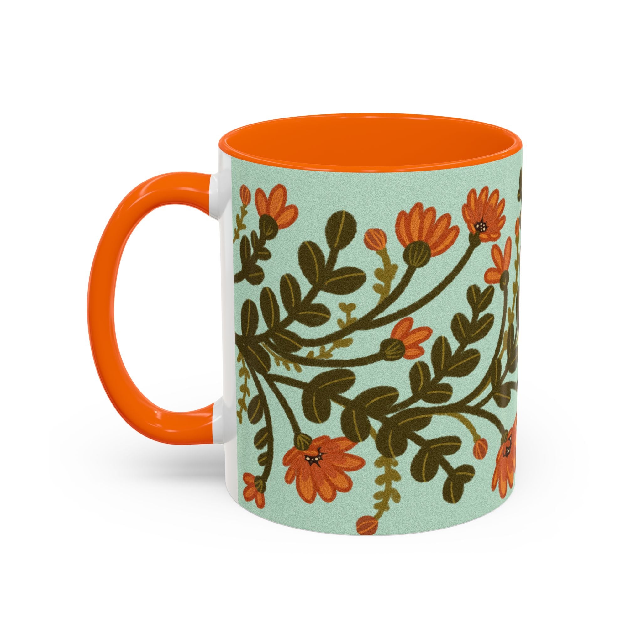 Floral Vine Accent Coffee Mug – Orange Wildflowers on Mint (11/15oz)