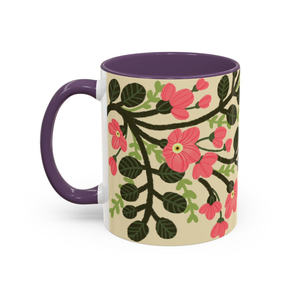 Floral Accent Coffee Mug - Pink Blossom Botanical Design (11/15oz)