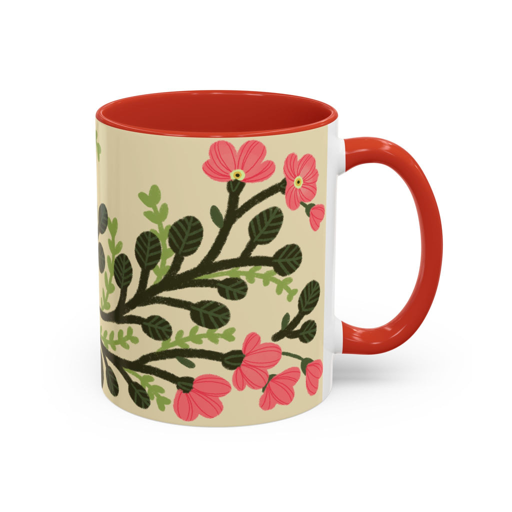 Floral Accent Coffee Mug - Pink Blossom Botanical Design (11/15oz)