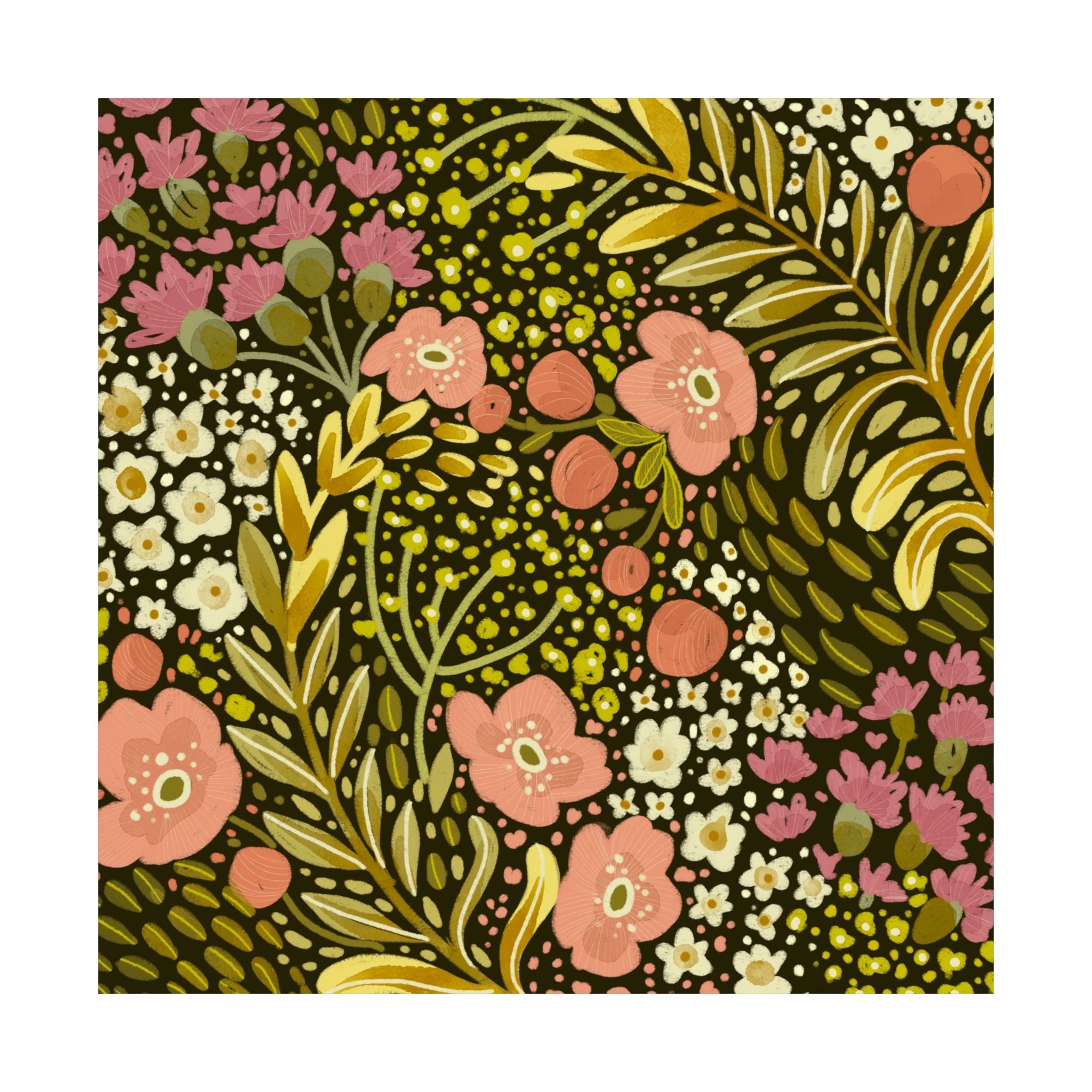 Vintage Floral Pattern Satin Poster | Botanical Wall Art