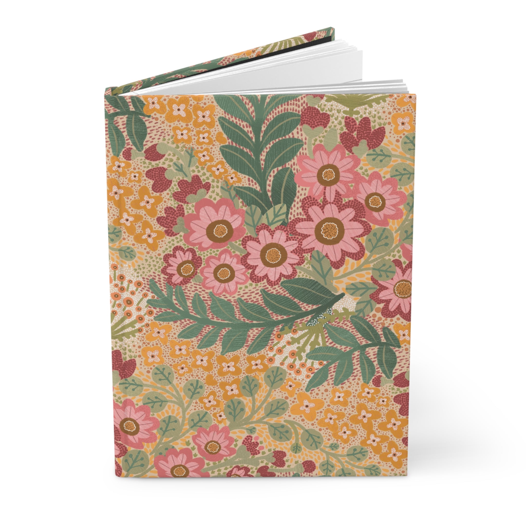 Floral Vintage Pattern Hardcover Journal – Retro Pink & Mustard Notebook
