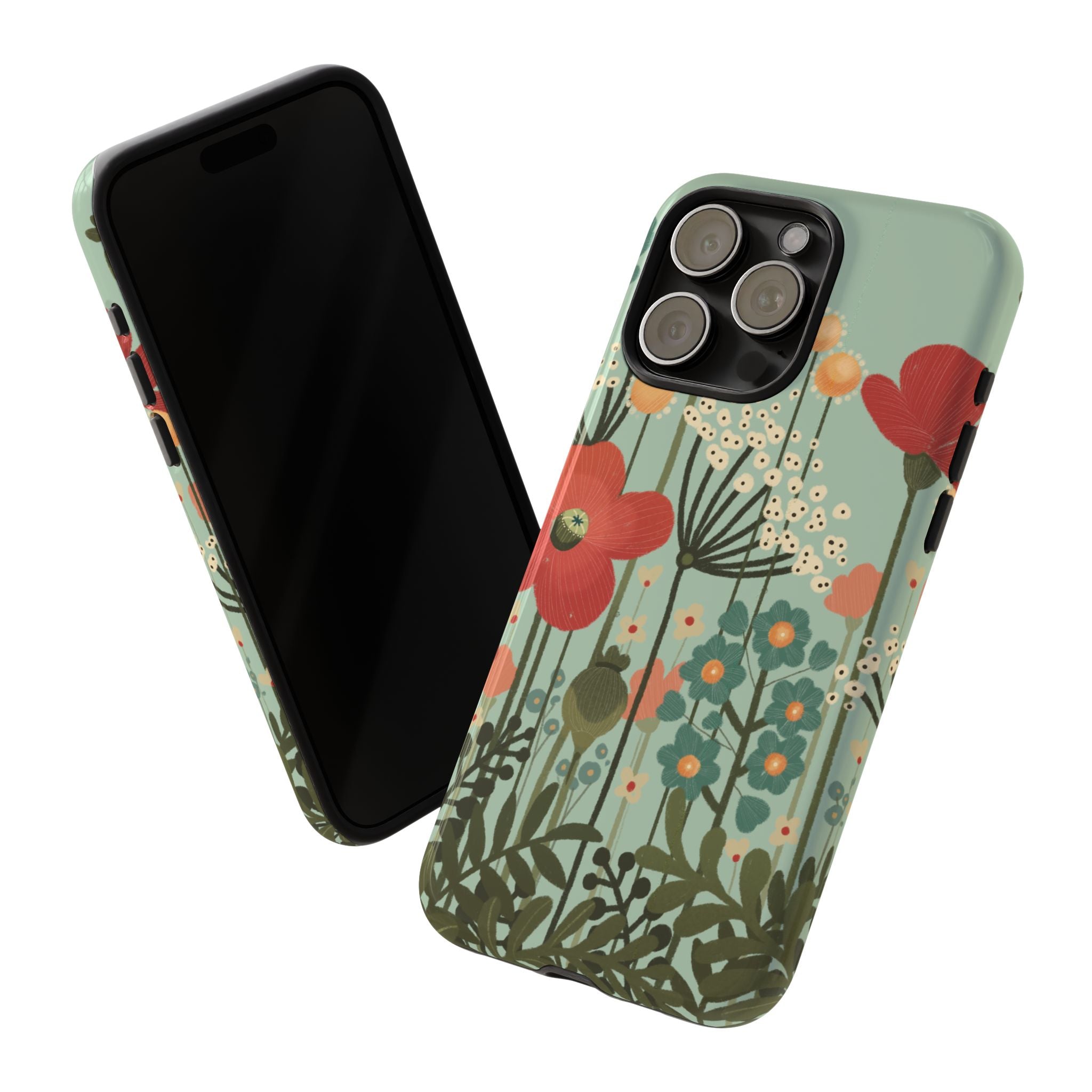 Floral Wildflower Tough Phone Case — Retro Poppy Garden Protective Cover