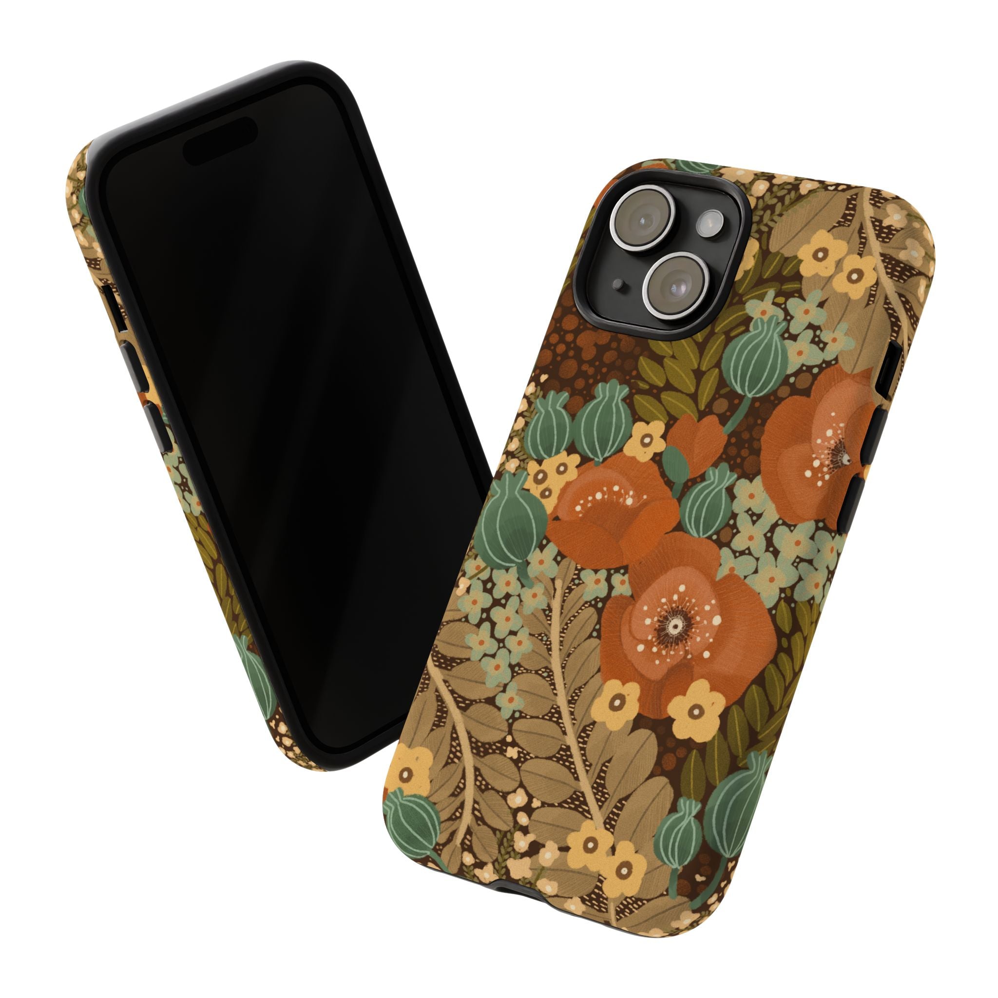 Floral Retro Tough Phone Case — Vintage Orange Poppy Protective Cover