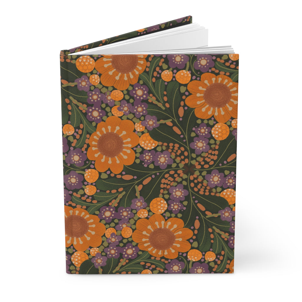 Orange Sunflower Floral Hardcover Journal | Retro Botanical Pattern