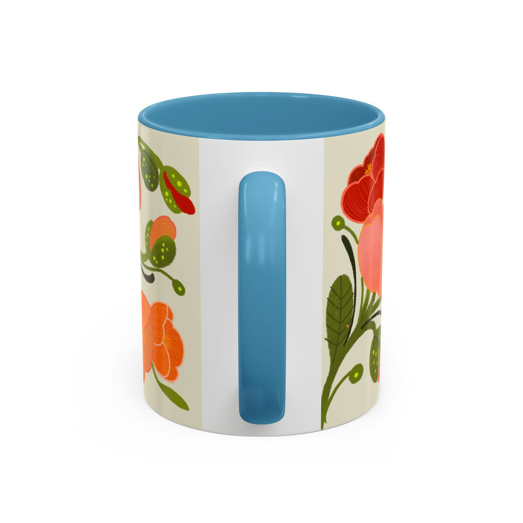 Floral Accent Coffee Mug — Coral Poppy Bouquet Design (11/15 oz)