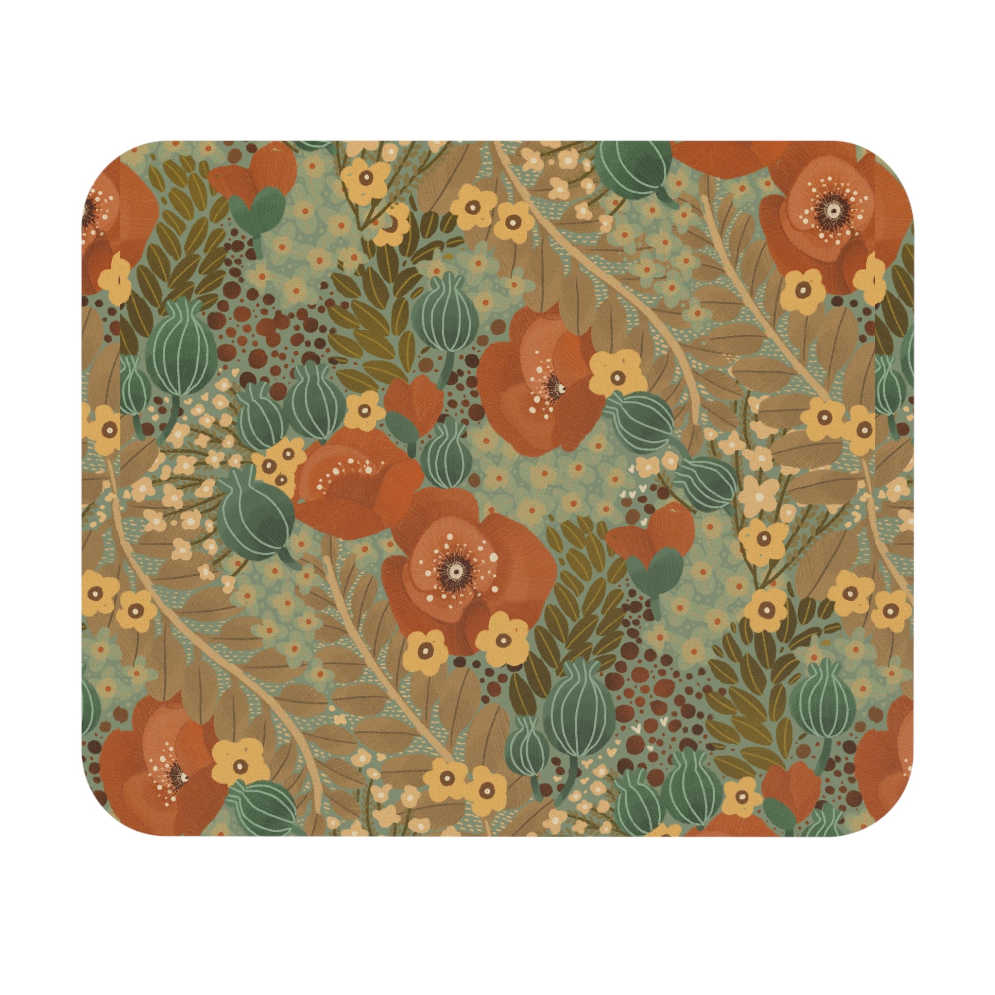 Autumn Meadow Floral Mouse Pad — Vintage Rust & Sage Desk Mat