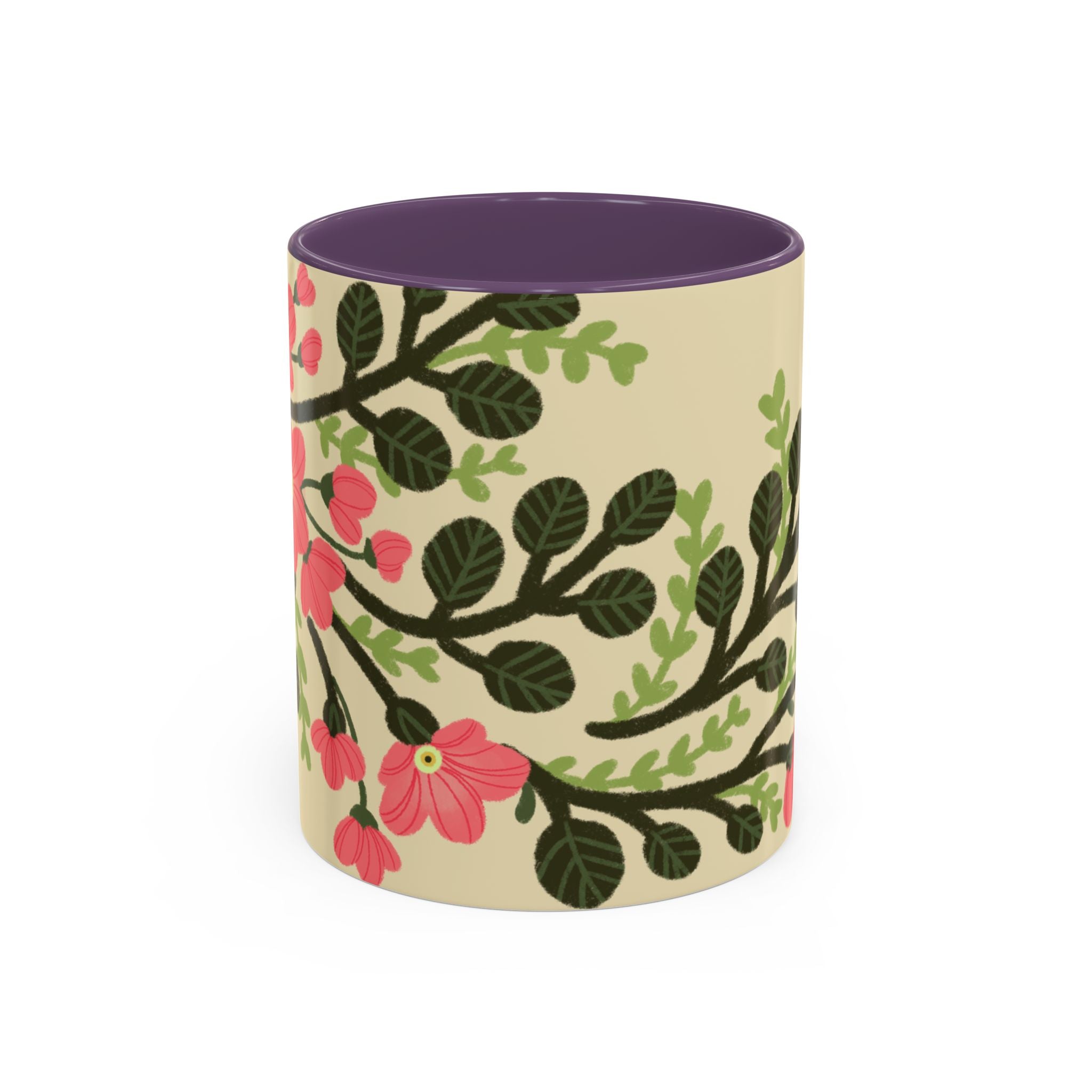 Floral Accent Coffee Mug - Pink Blossom Botanical Design (11/15oz)