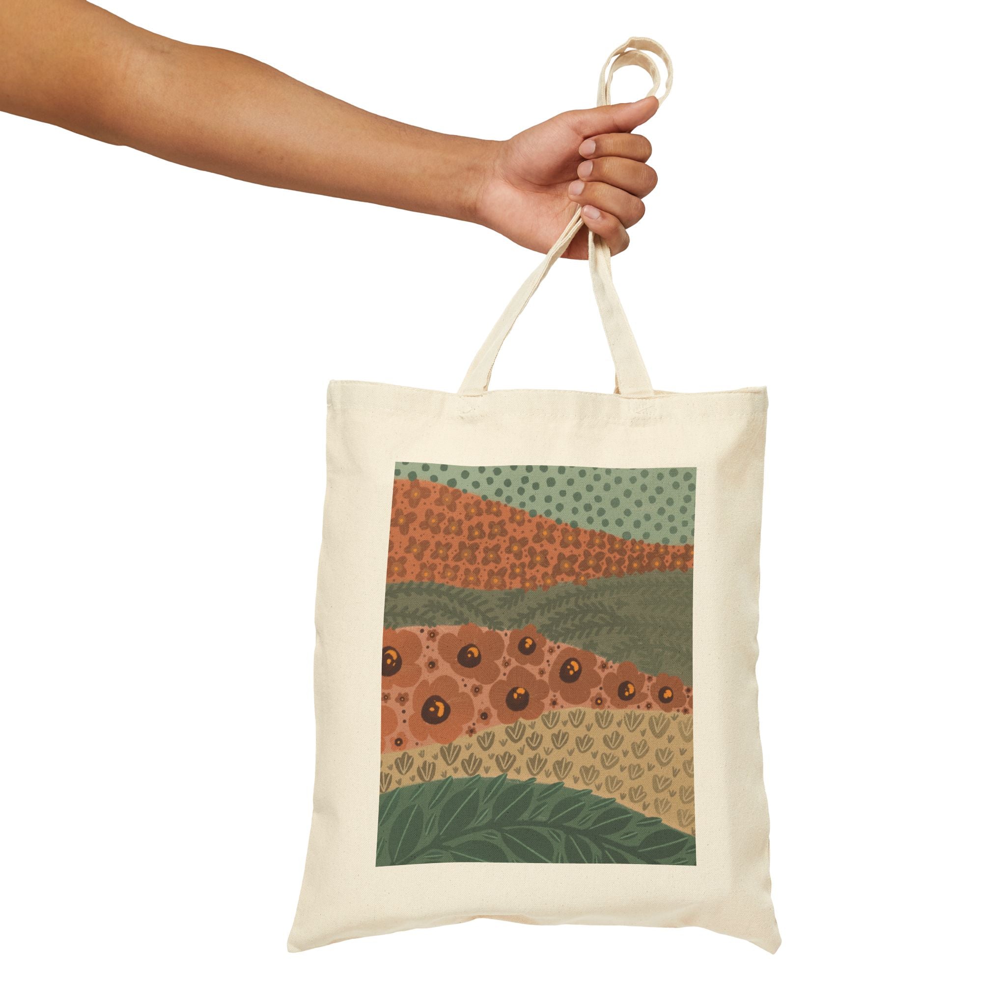 Abstract Earth Tones Tote Bag — Botanical Pattern Cotton Canvas Tote