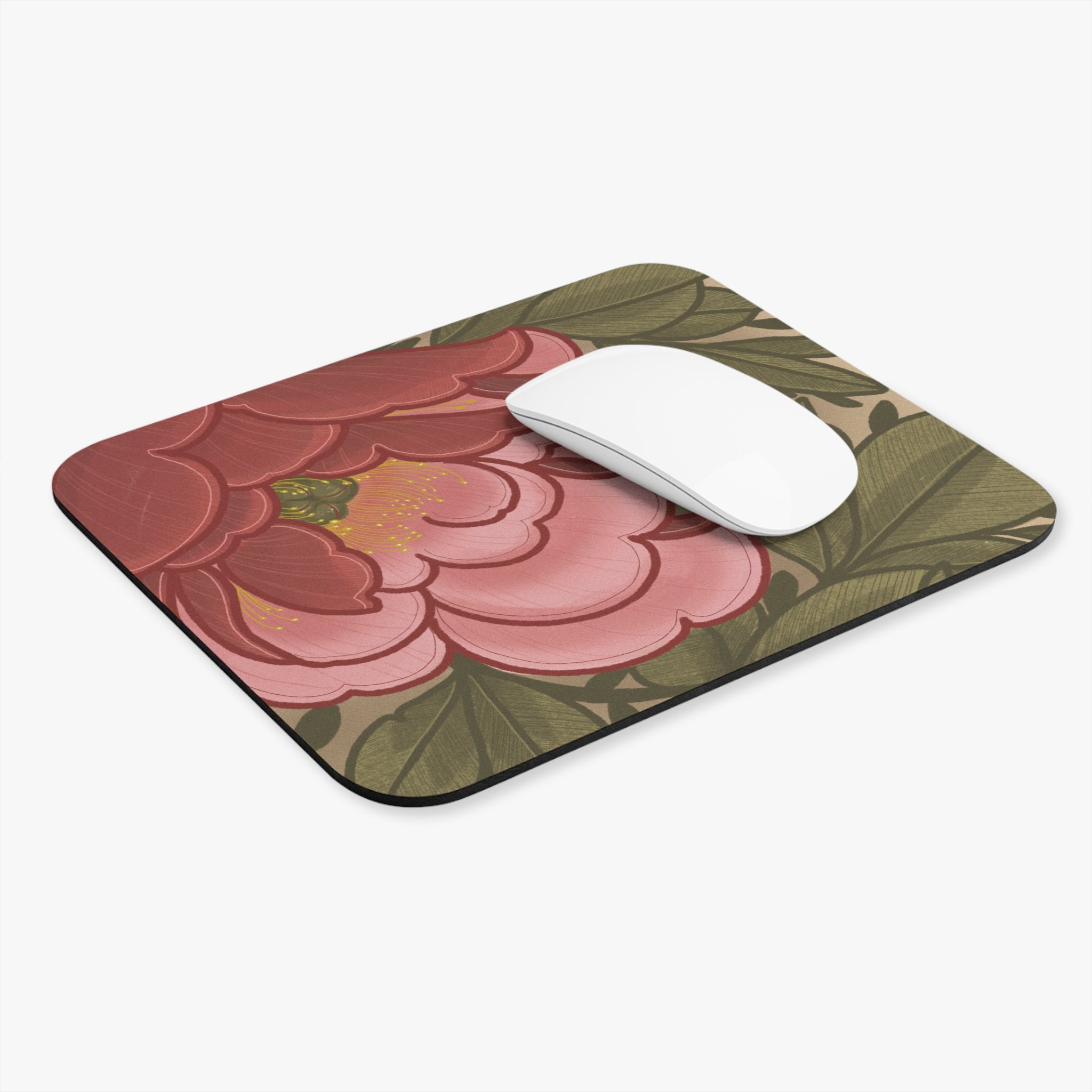 Floral Peony Mouse Pad — Vintage Botanical Desk Mat