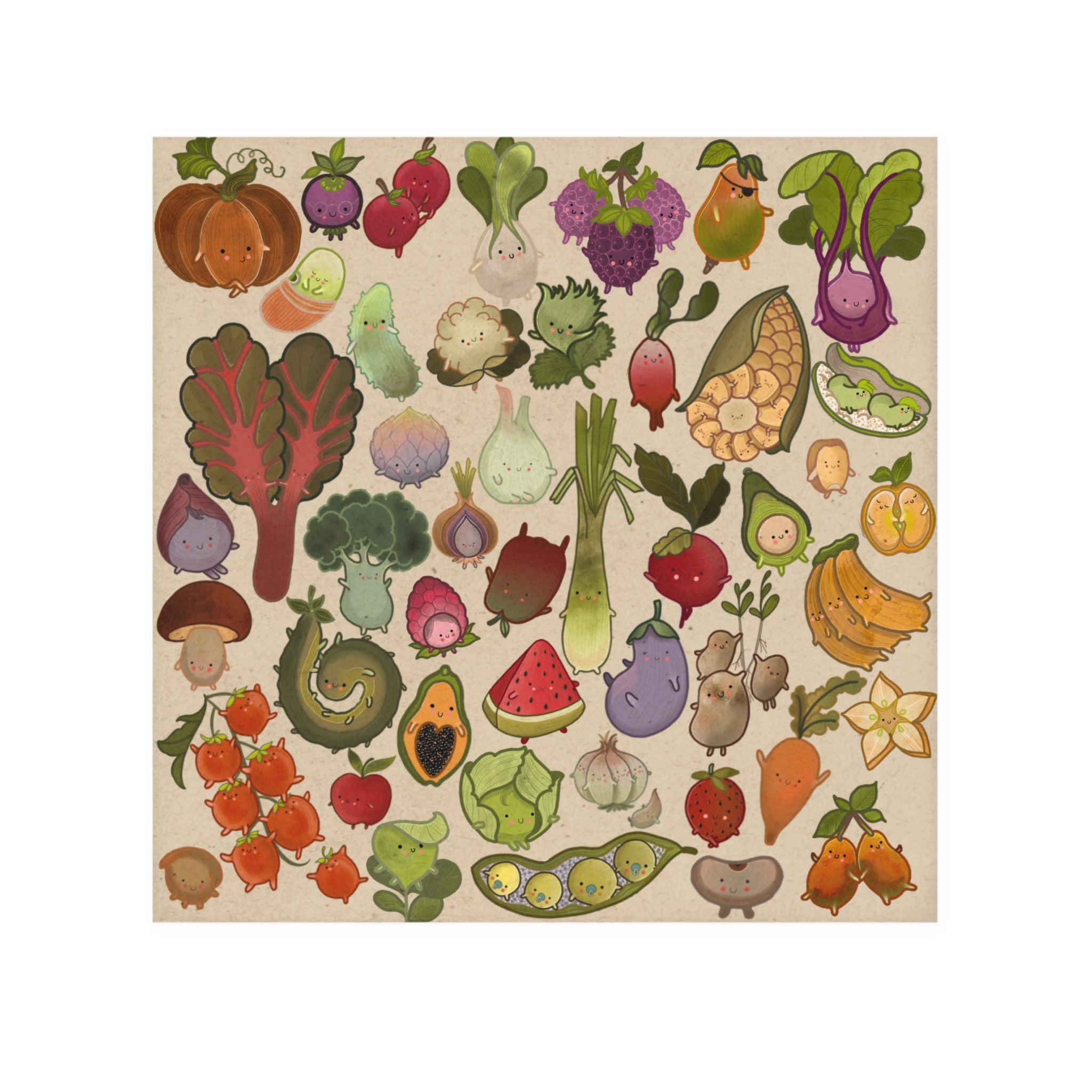 Cute Kawaii Vegetables Towel — Playful Garden Produce Print